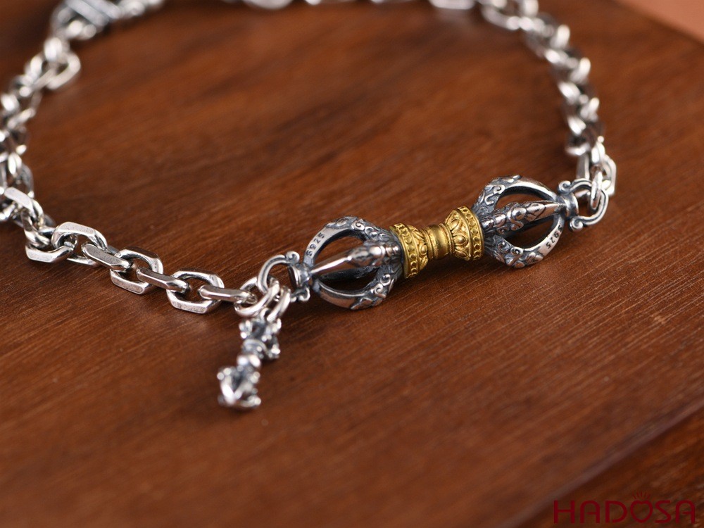 Vòng Tay Nam Bạc Thái Pháp Khí Kim Cang 18cm