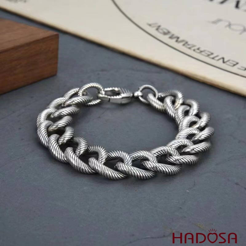 Vòng tay nam bạc Thái khoen lật cá tính