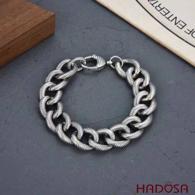 Vòng tay nam bạc Thái khoen lật cá tính