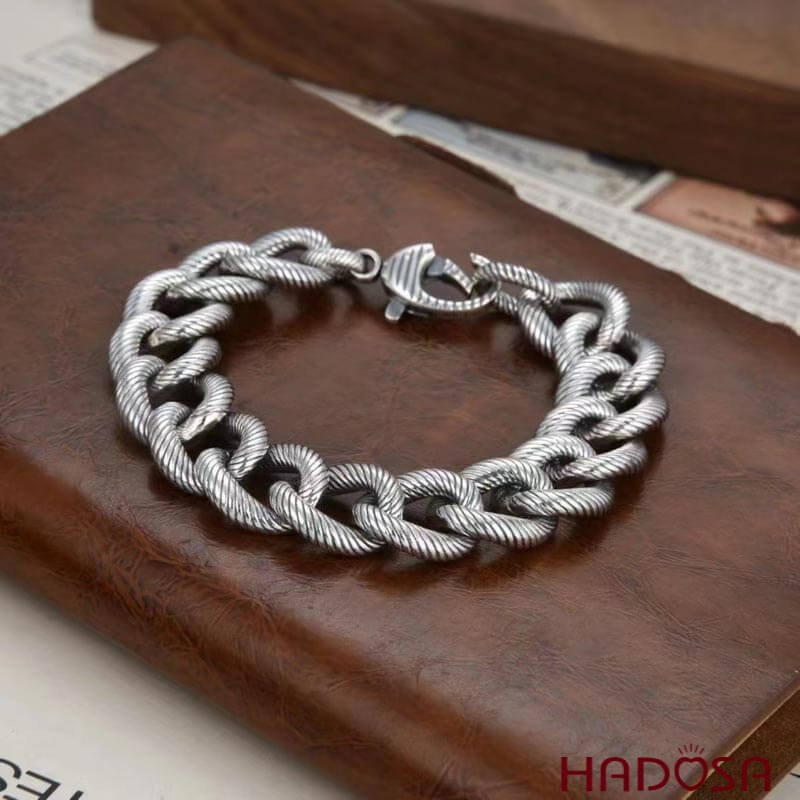 Vòng tay nam bạc Thái khoen lật cá tính