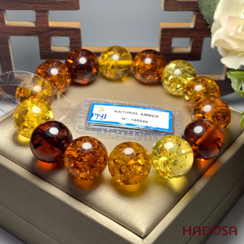 Vòng Hổ Phách tam tài cao cấp 16mm