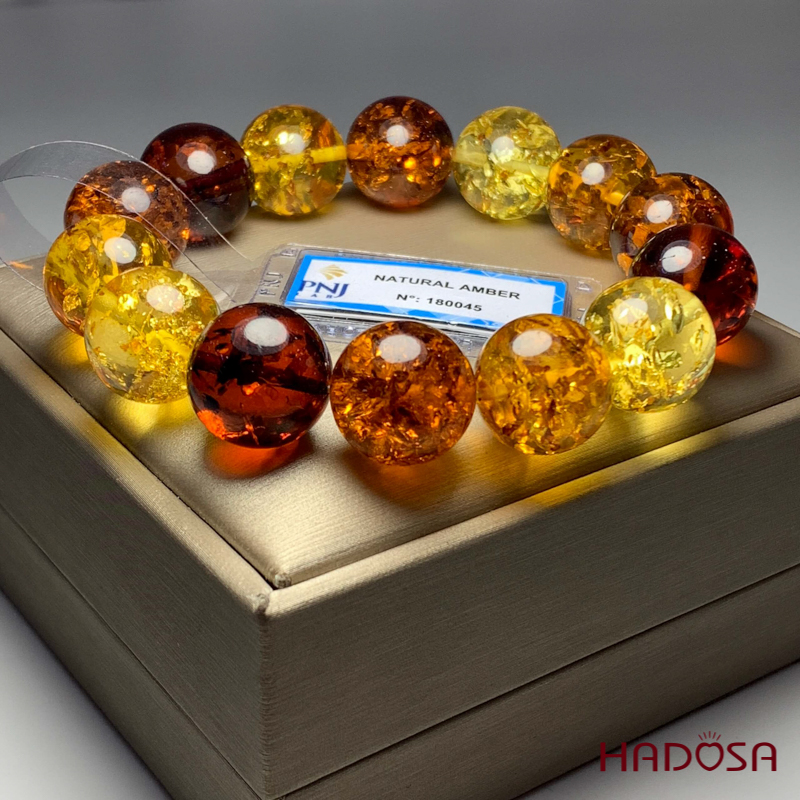 Vòng Hổ Phách tam tài cao cấp 16mm