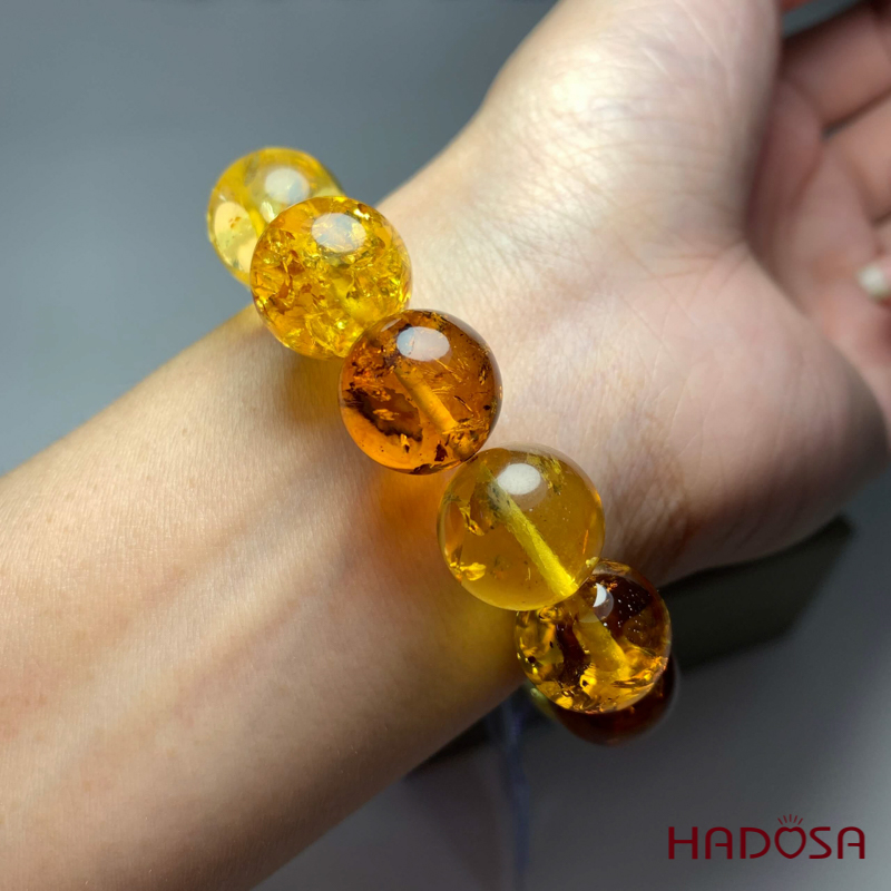 Vòng Hổ Phách tam tài cao cấp 14mm