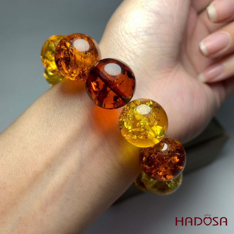 Vòng Hổ Phách tam tài cao cấp 16mm