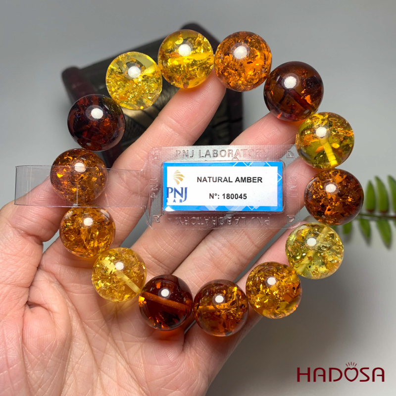 Vòng Hổ Phách tam tài cao cấp 16mm