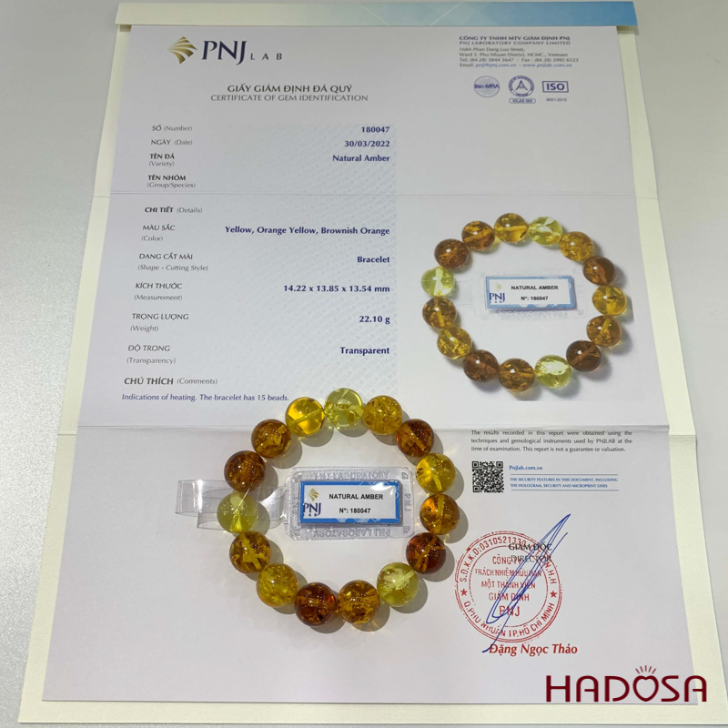 Vòng Hổ Phách tam tài cao cấp 14mm