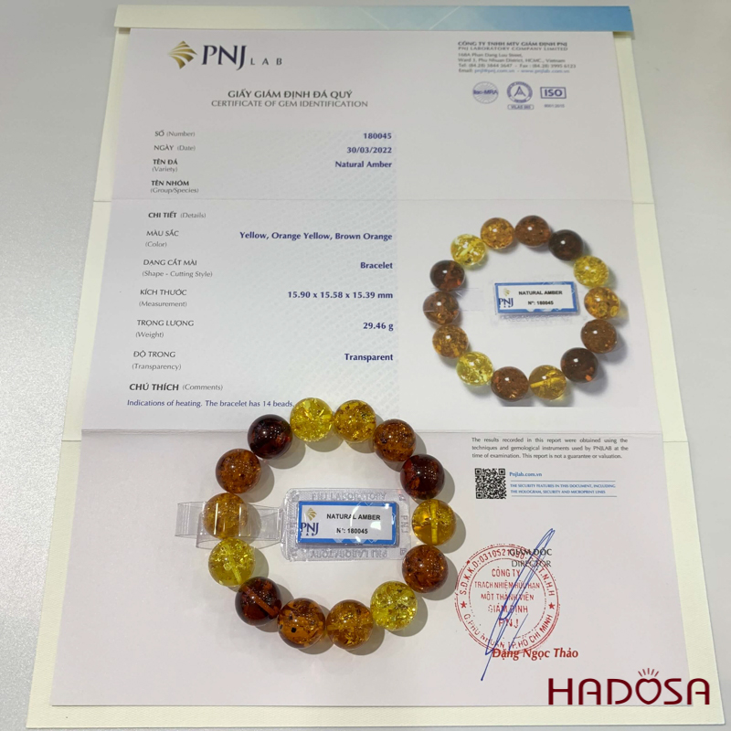 Vòng Hổ Phách tam tài cao cấp 16mm