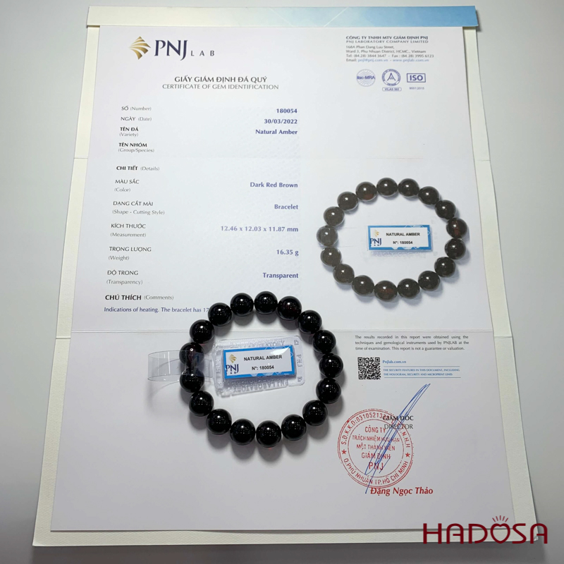 Vòng Hổ Phách huyết đen 12mm