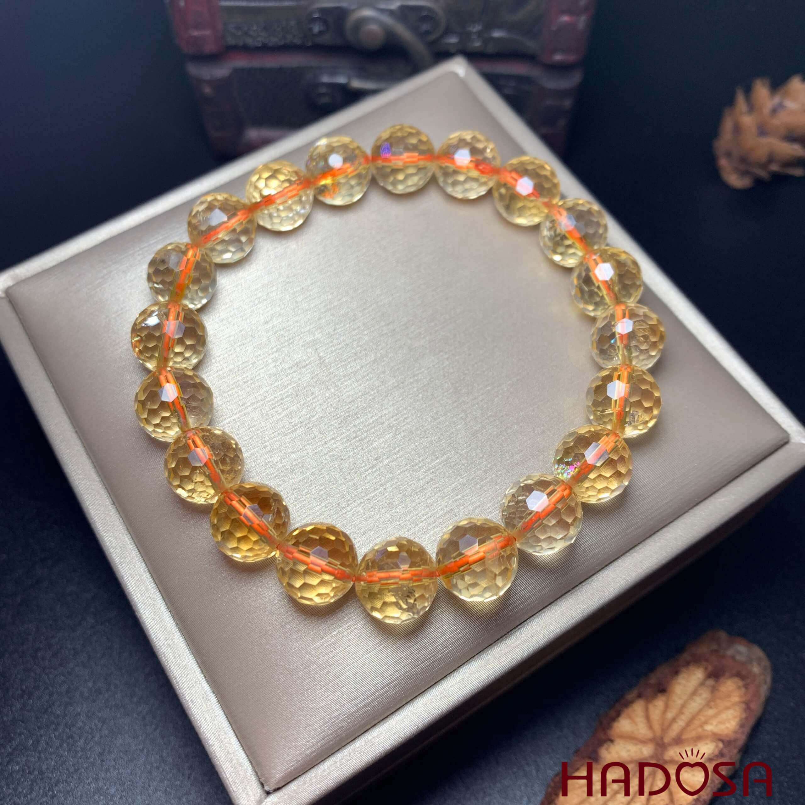 Vòng tay Thạch Anh Vàng cắt giác tròn 09mm