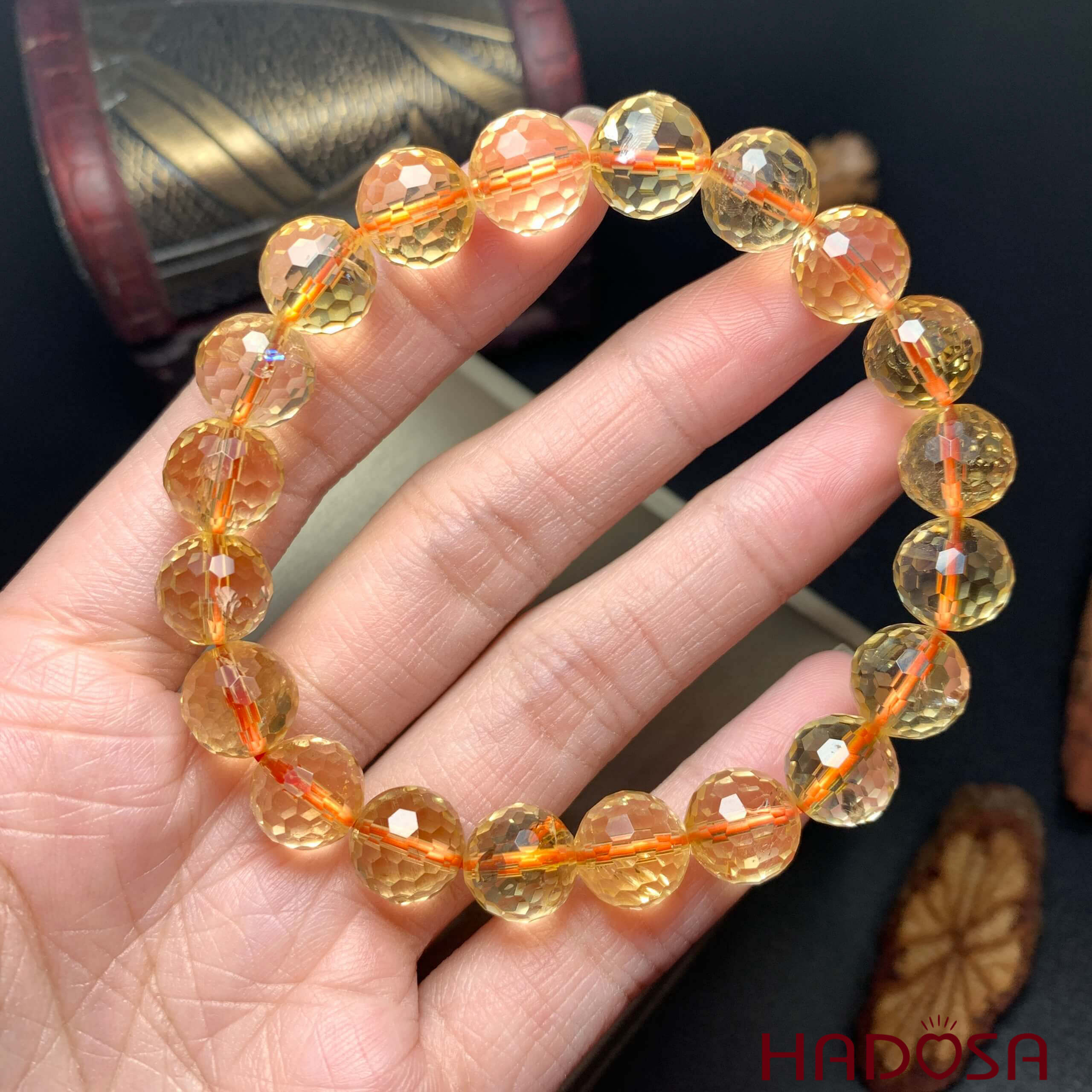 Vòng tay Thạch Anh Vàng cắt giác tròn 09mm