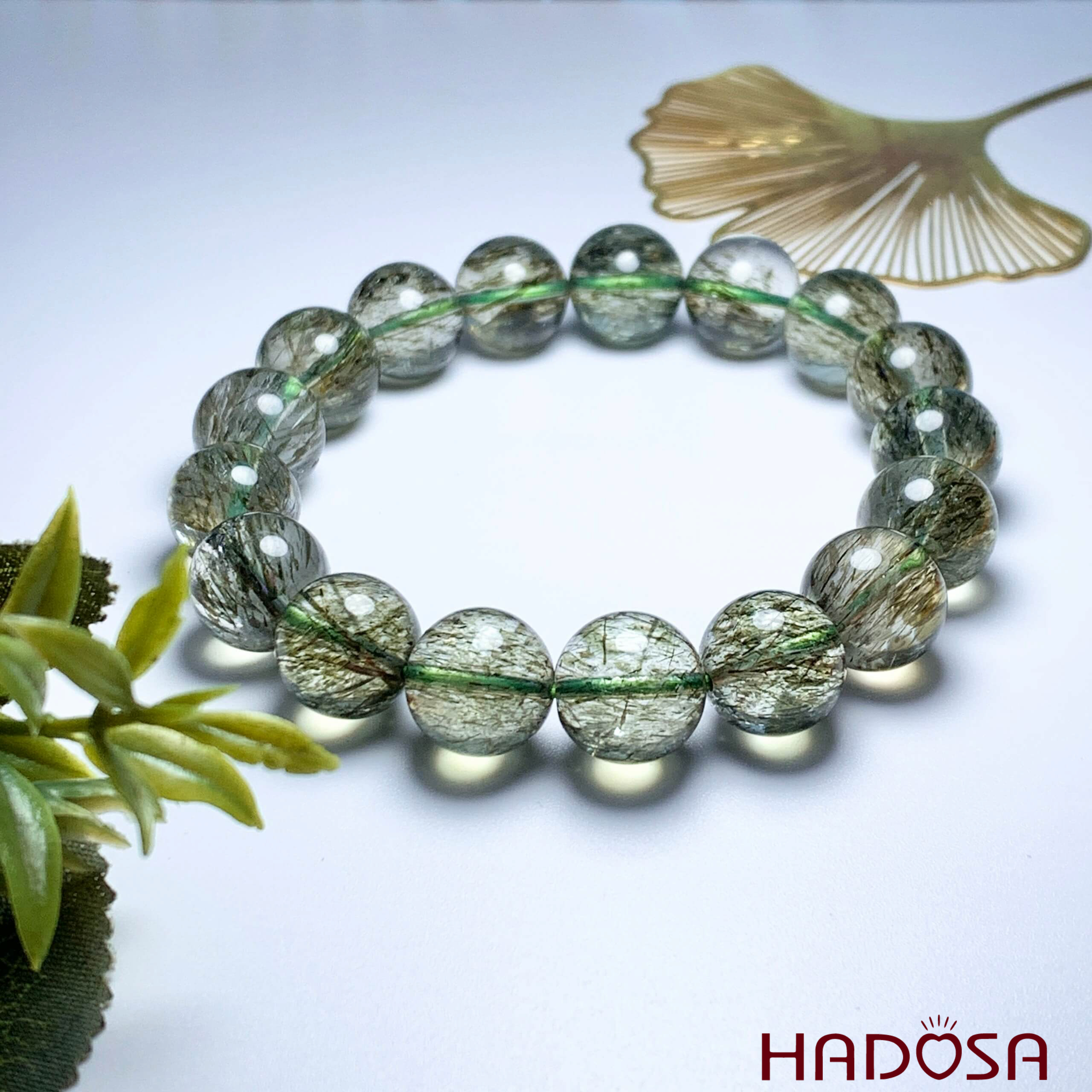 Vòng đá thạch anh tóc xanh 12mm chuẩn 5A