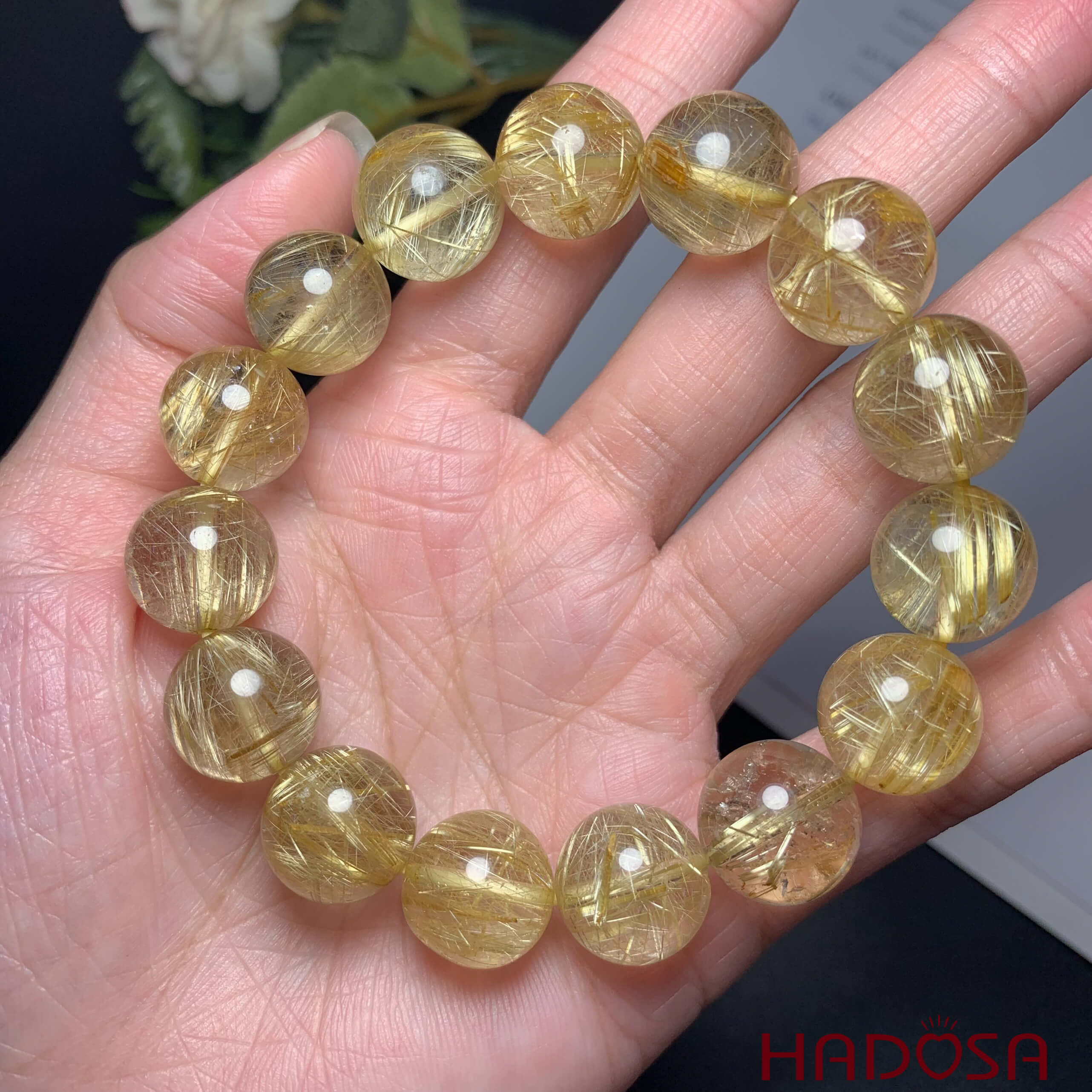 Vòng thạch anh tóc vàng 13mm đặc biệt chuẩn 6A