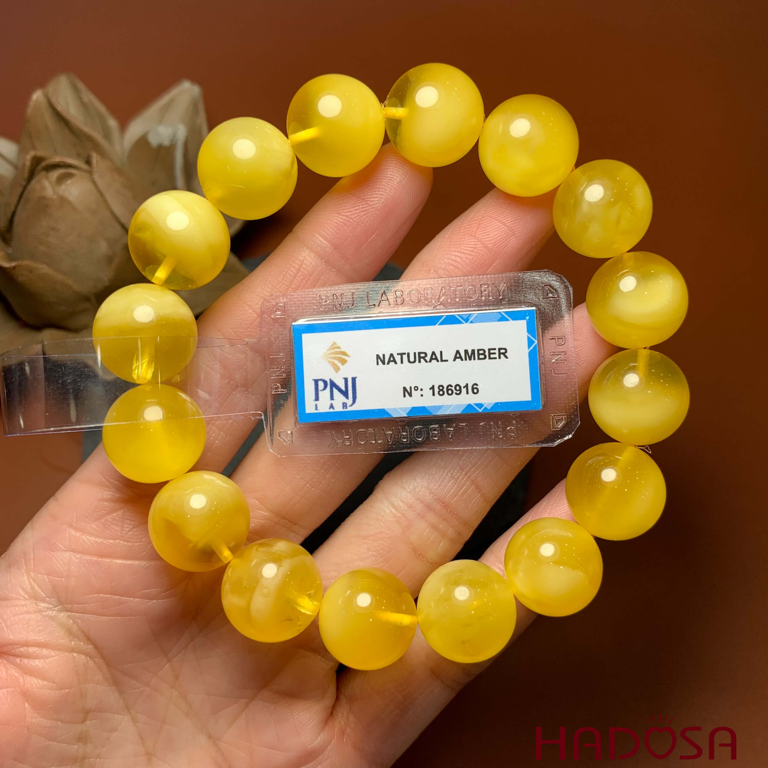 Vòng Hổ Phách Baltic vàng vân sữa 13mm