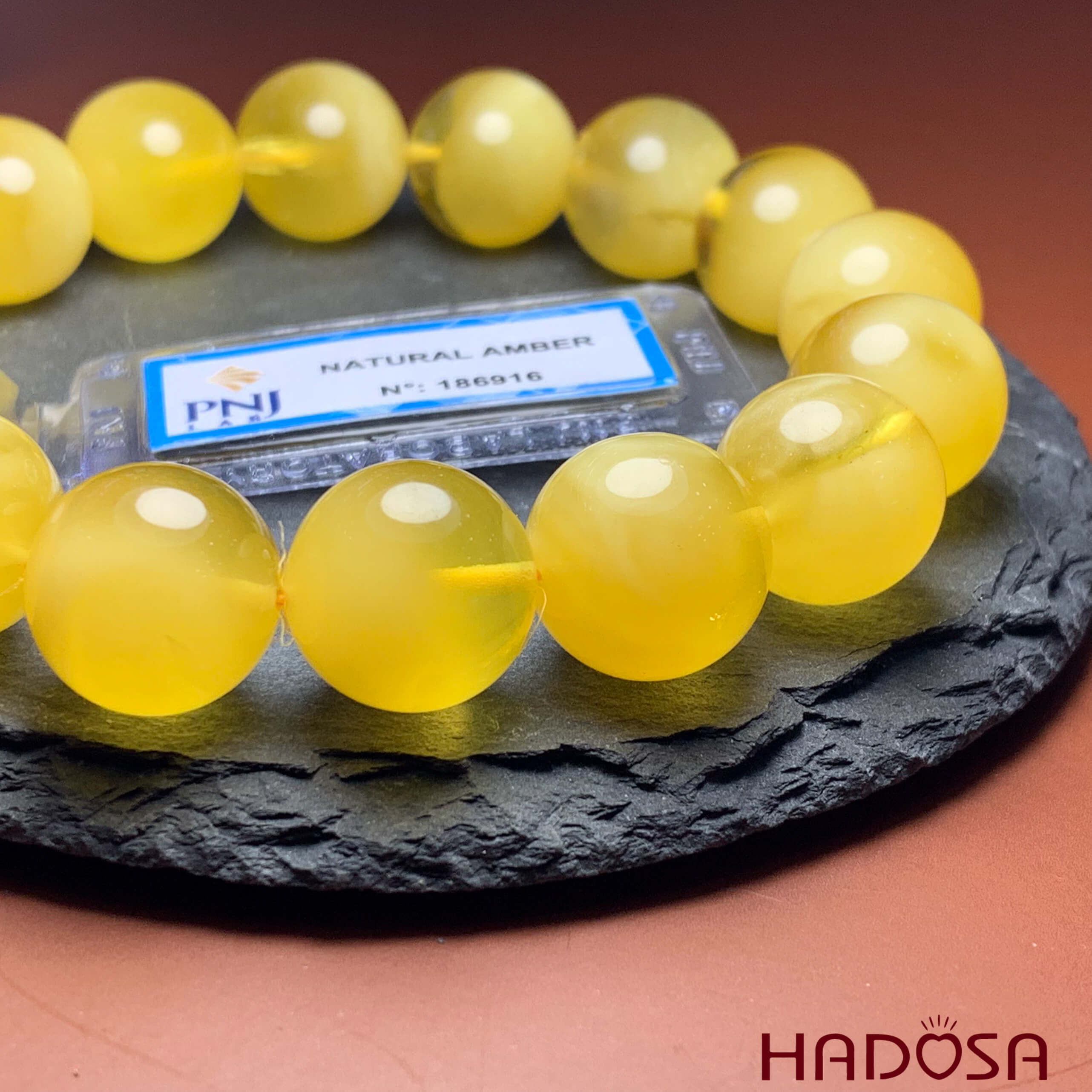 Vòng Hổ Phách Baltic vàng vân sữa 13mm