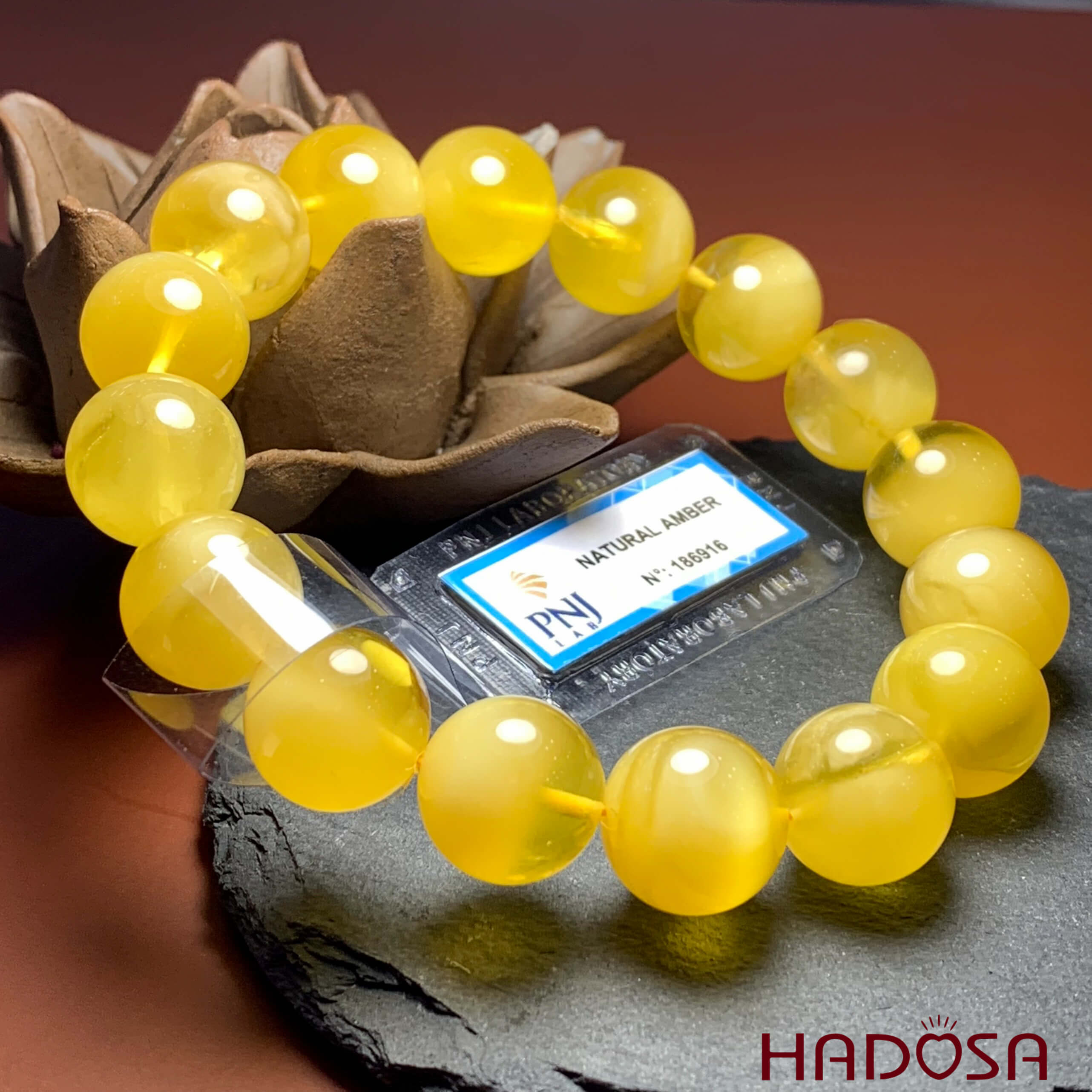 Vòng Hổ Phách Baltic vàng vân sữa 13mm