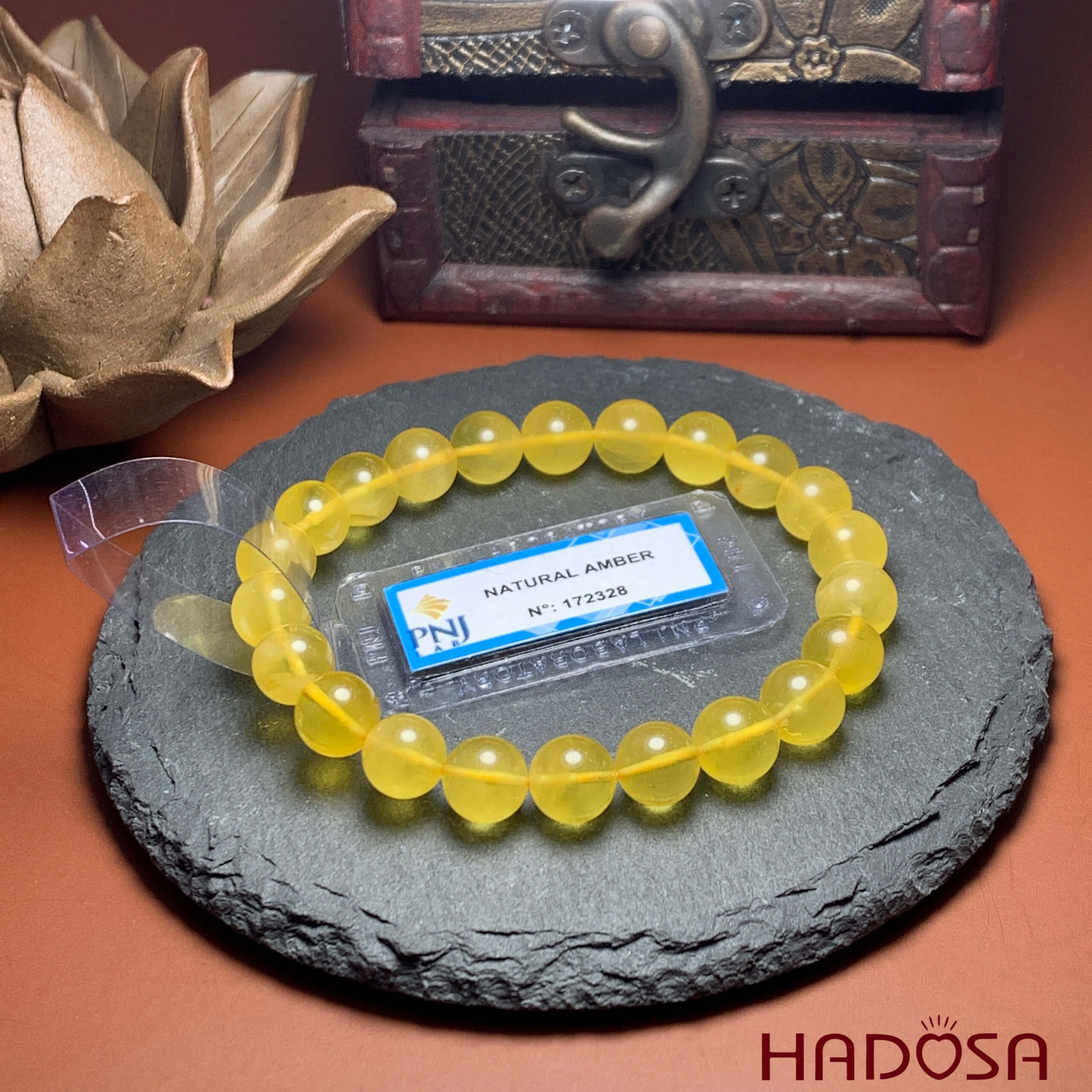 Vòng Hổ Phách Baltic vàng bơ 08mm