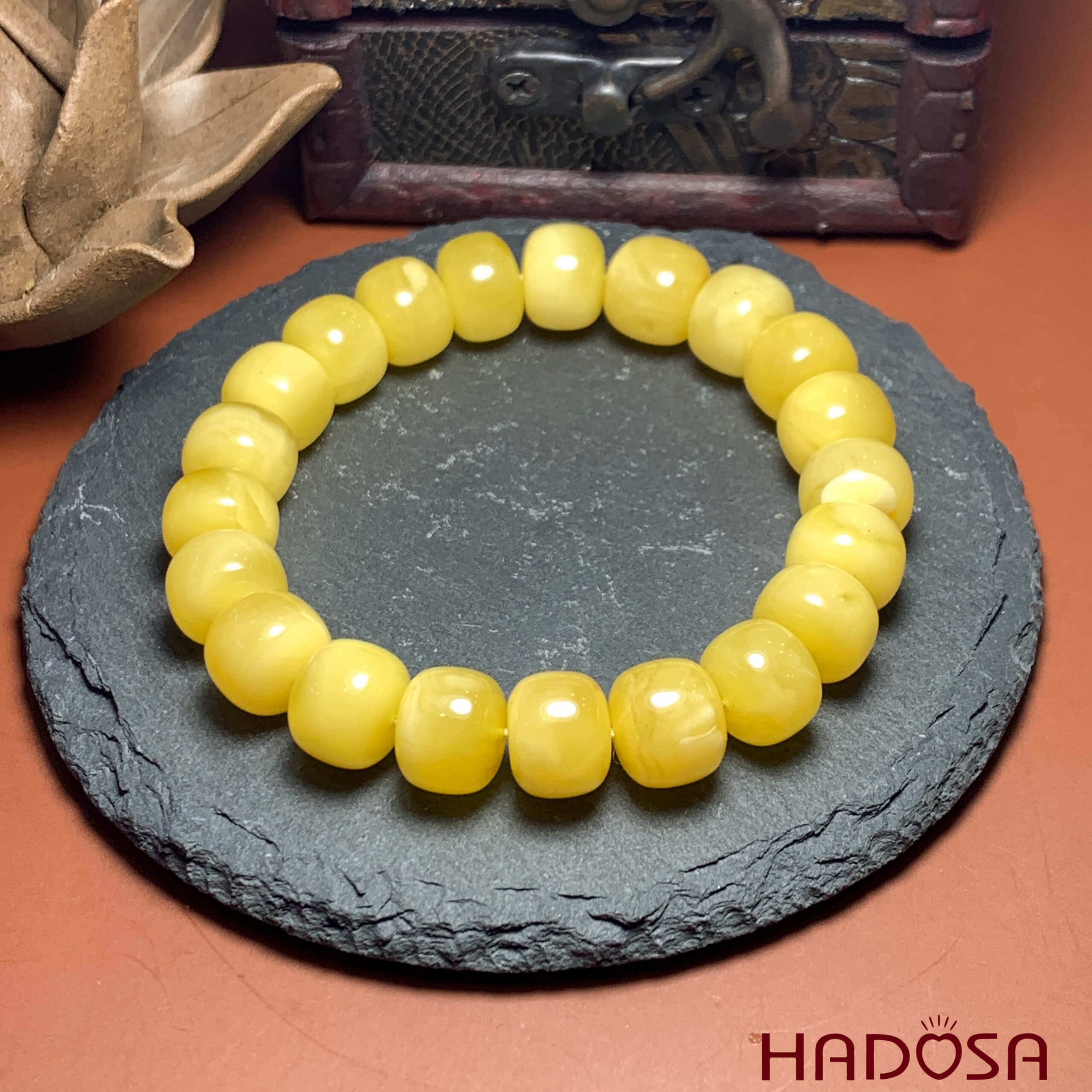 Vòng Hổ Phách Baltic vàng sữa hạt bầu 11mm