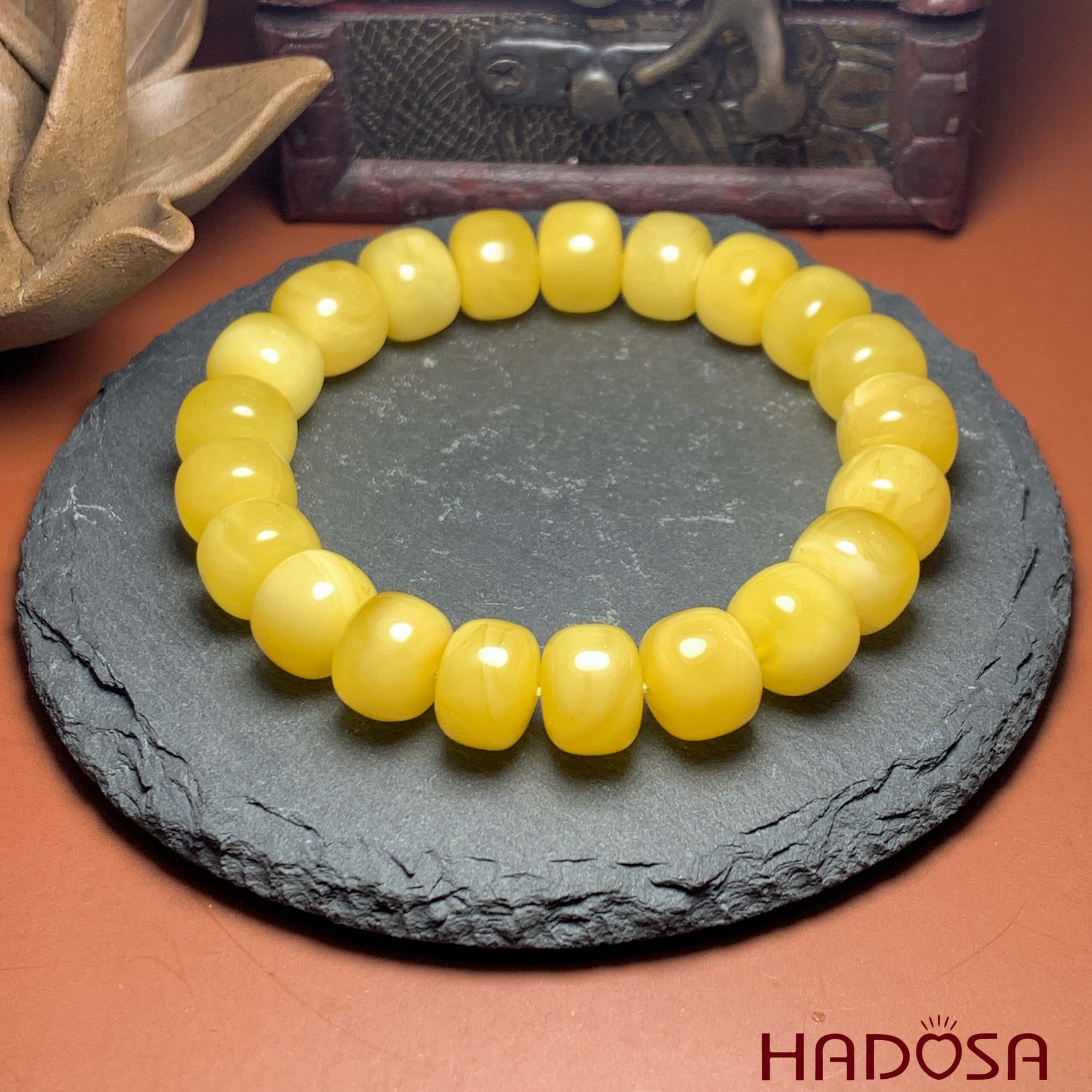 Vòng Hổ Phách Baltic vàng sữa hạt bầu 11mm