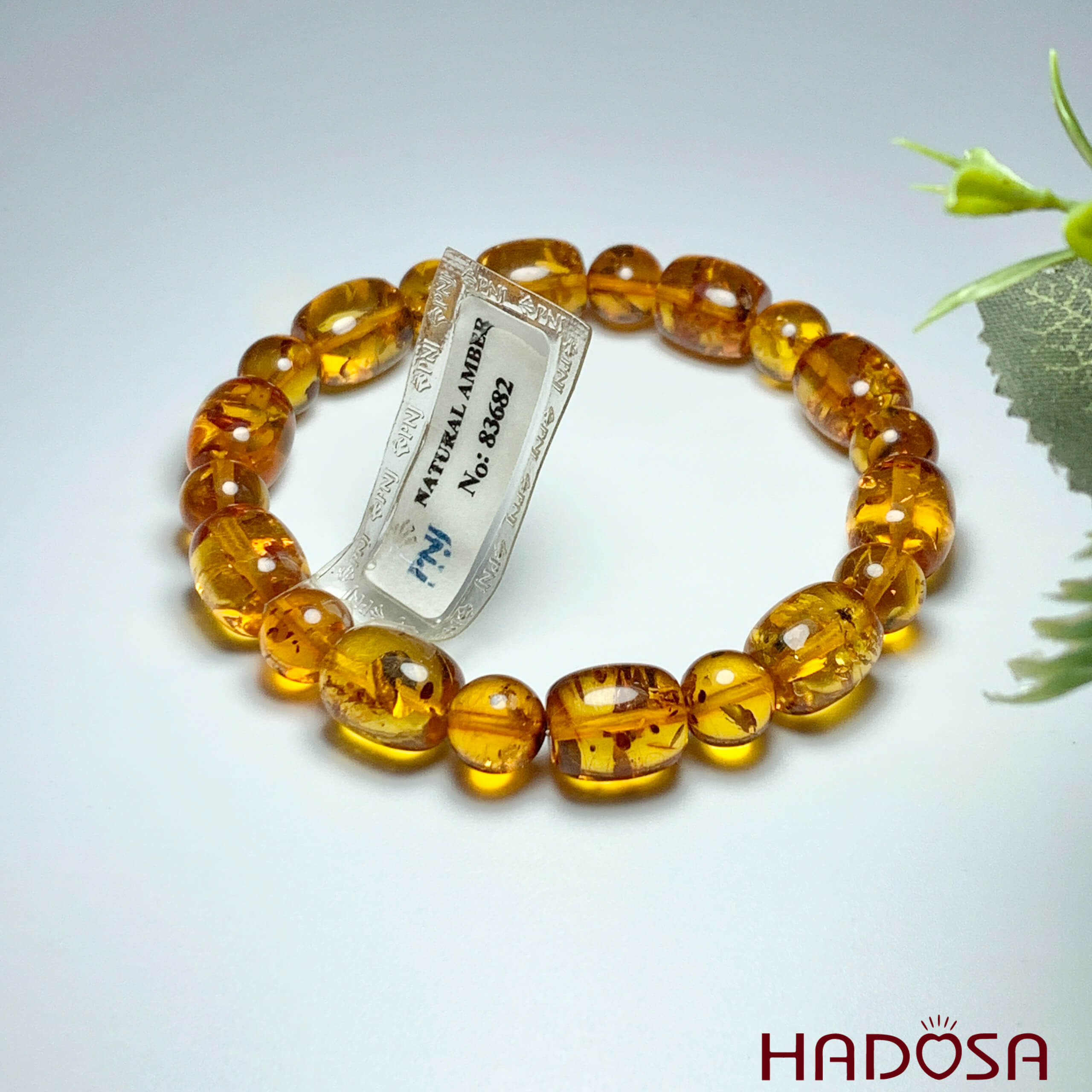 Vòng Hổ Phách Baltic cognac vàng đậm hạt đốt 10x12mm