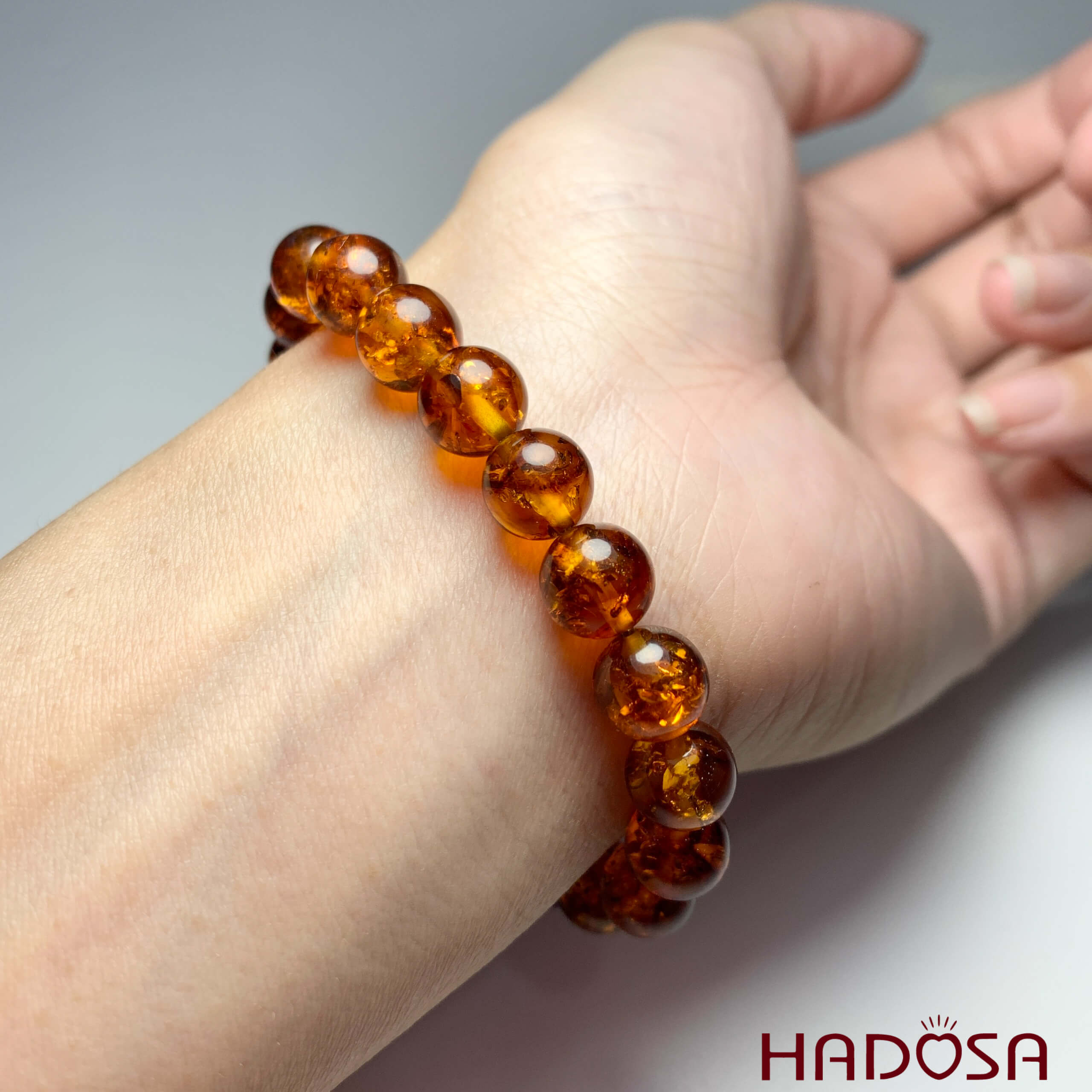 Vòng Hổ Phách Baltic nâu đỏ 08mm đặc biệt cao cấp