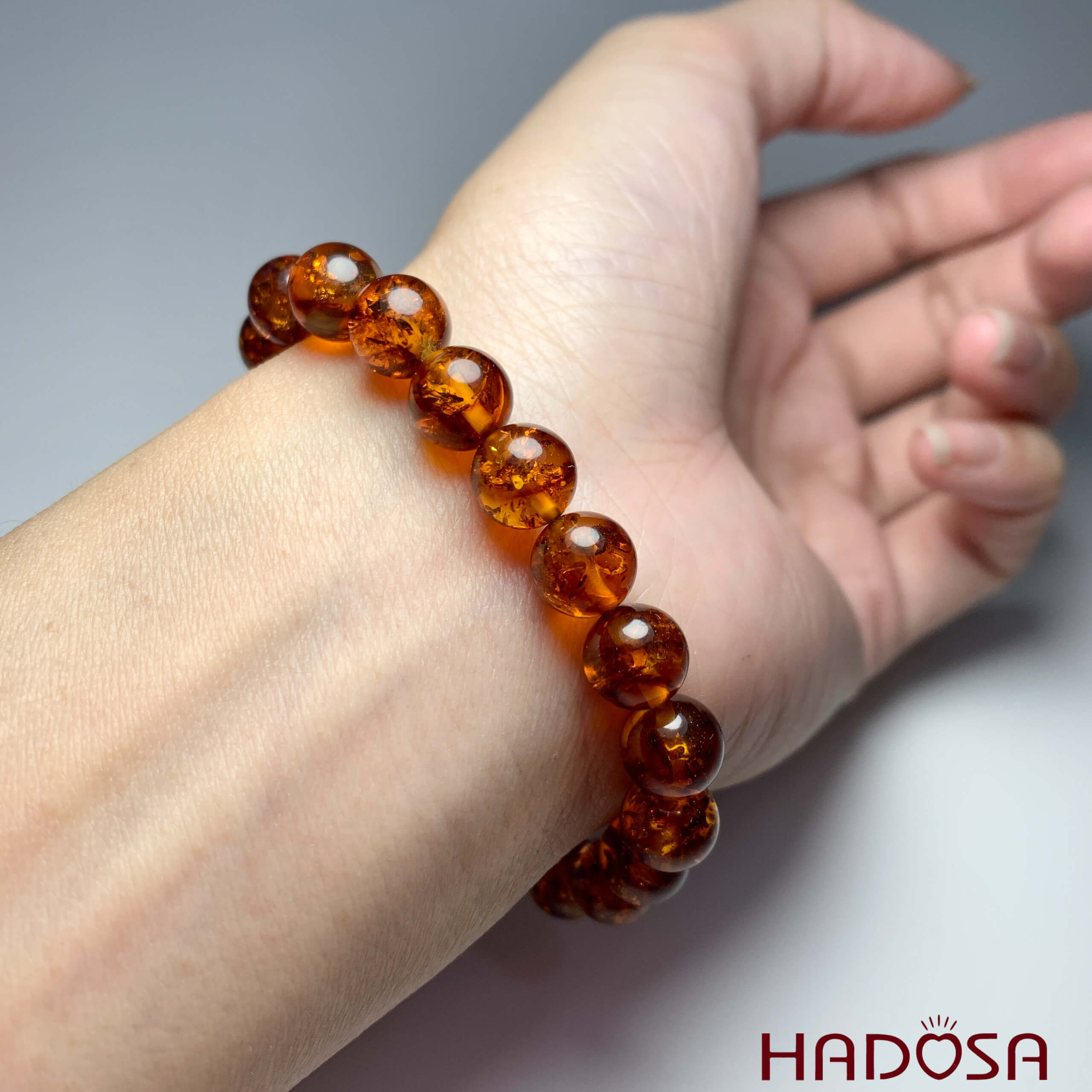 Vòng Hổ Phách Baltic nâu đỏ 08mm đặc biệt cao cấp