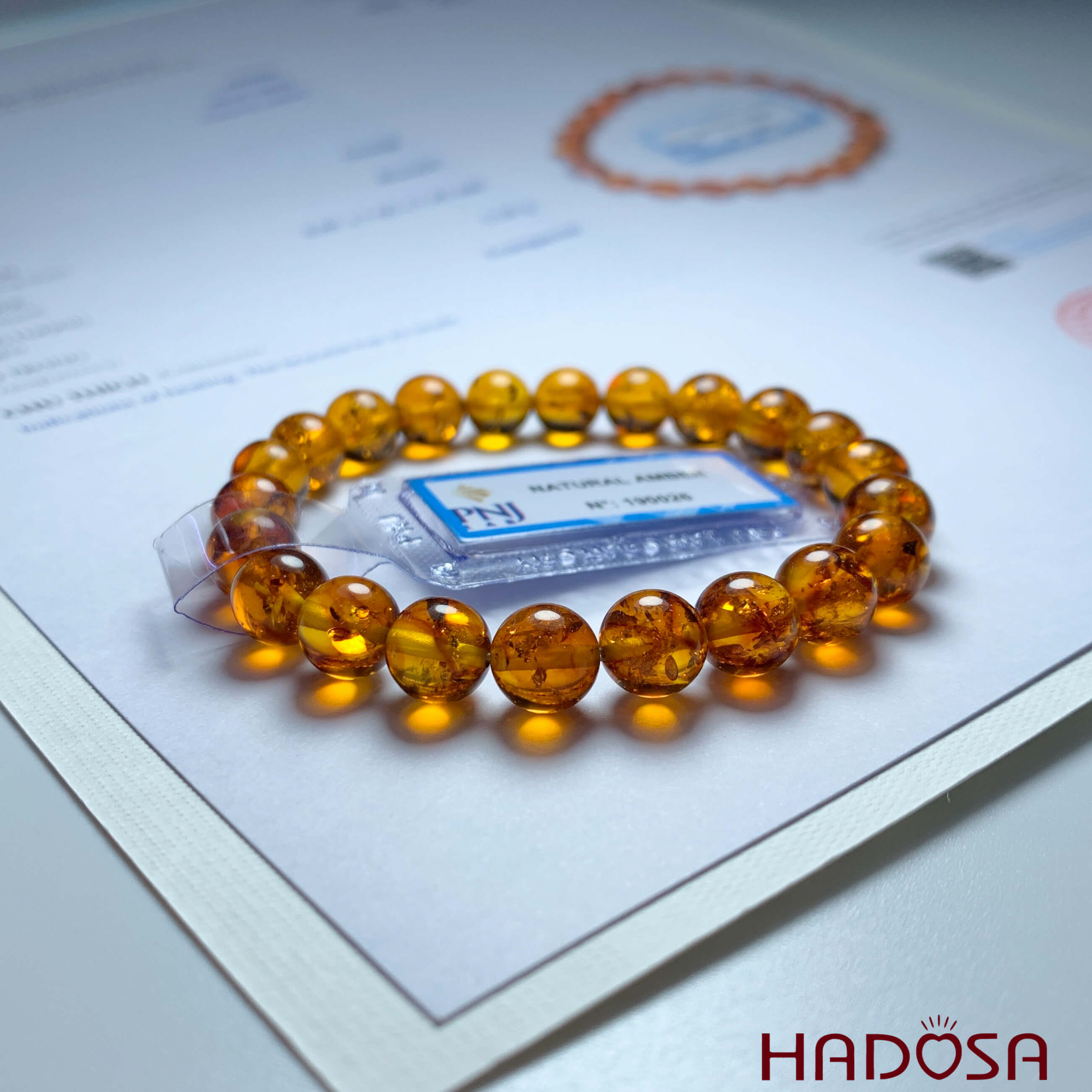 Vòng Hổ Phách Baltic vàng đậm 8mm