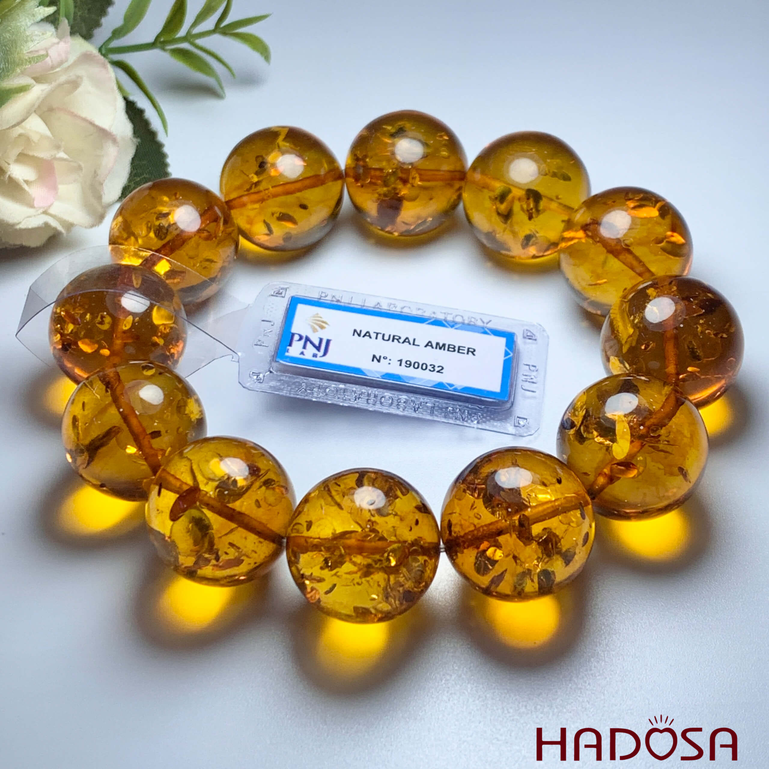 Vòng Hổ Phách Baltic vàng đậm 20mm