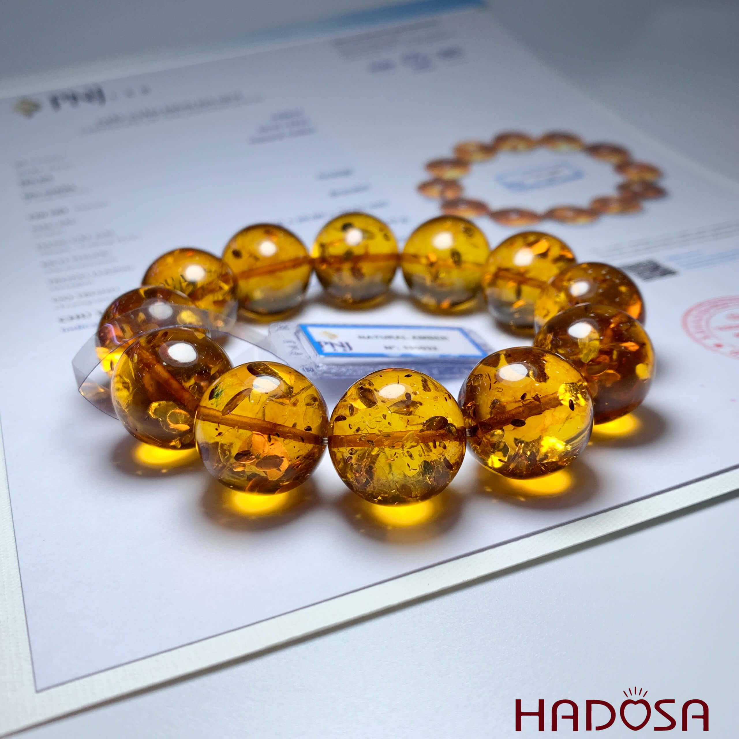 Vòng Hổ Phách Baltic vàng đậm 20mm