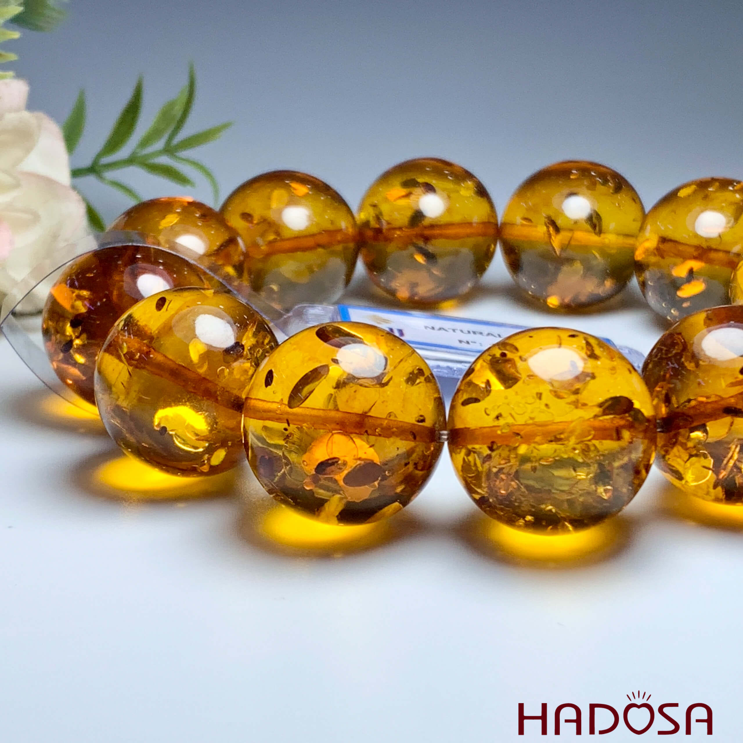 Vòng Hổ Phách Baltic vàng đậm 20mm