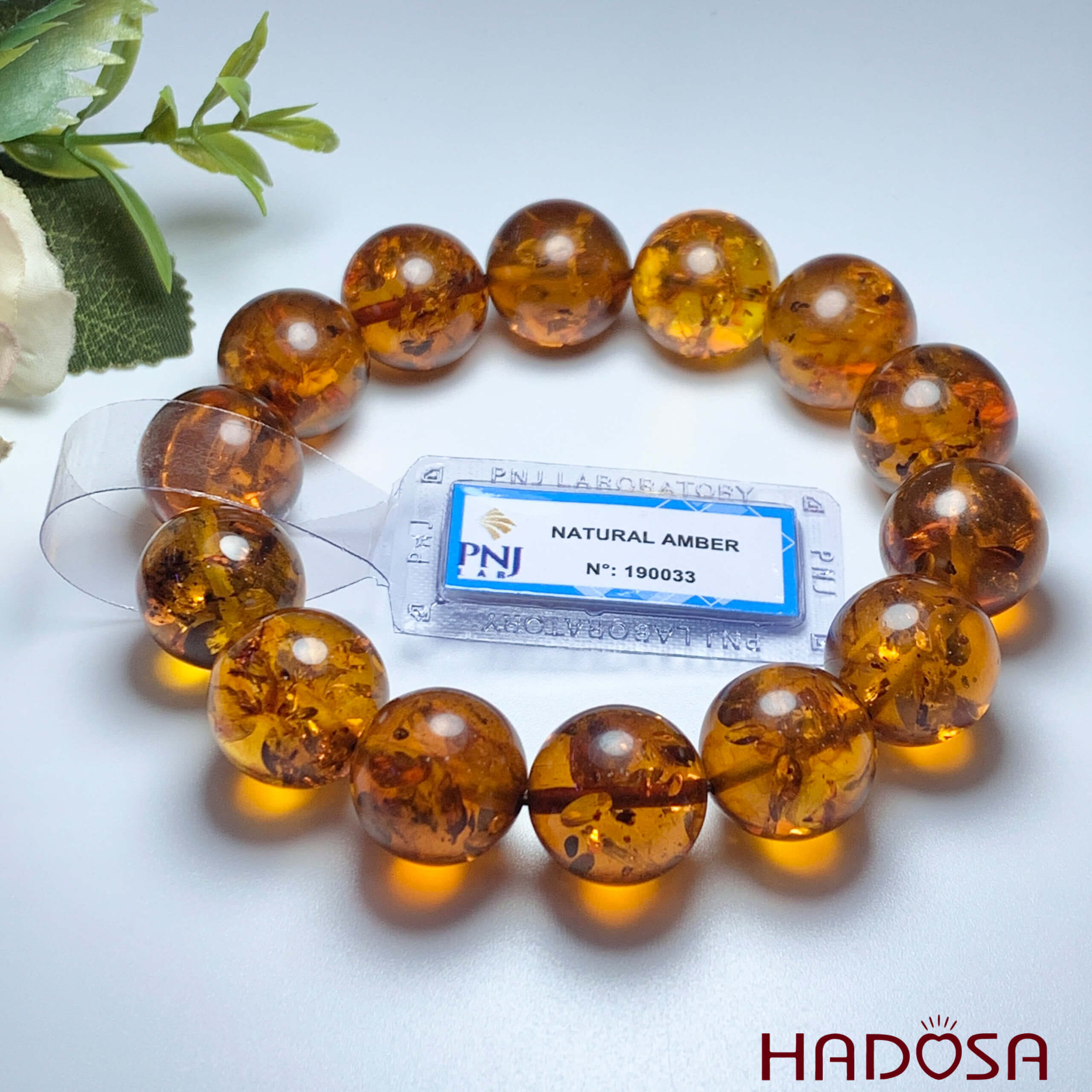 Vòng Hổ Phách huyết vàng nâu 16mm