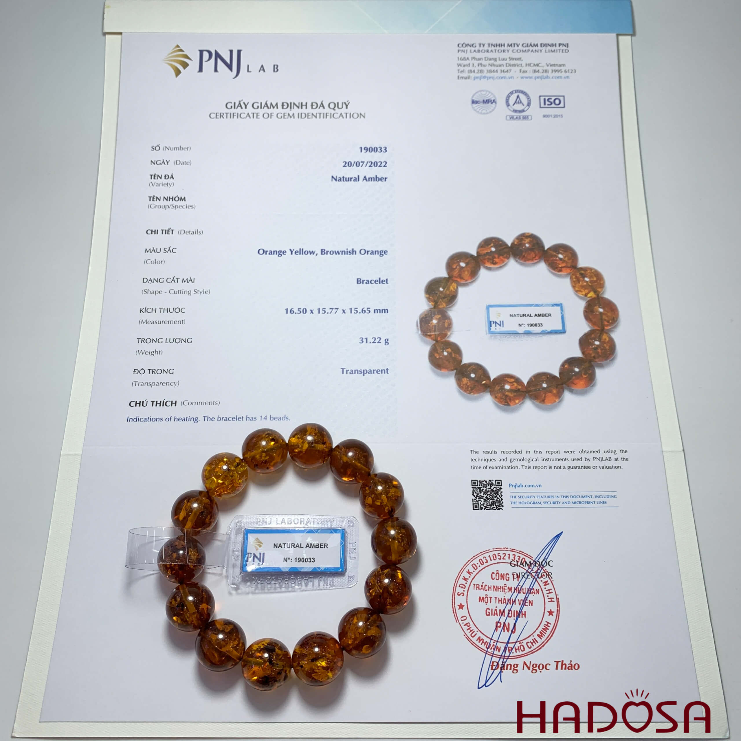 Vòng Hổ Phách huyết vàng nâu 16mm