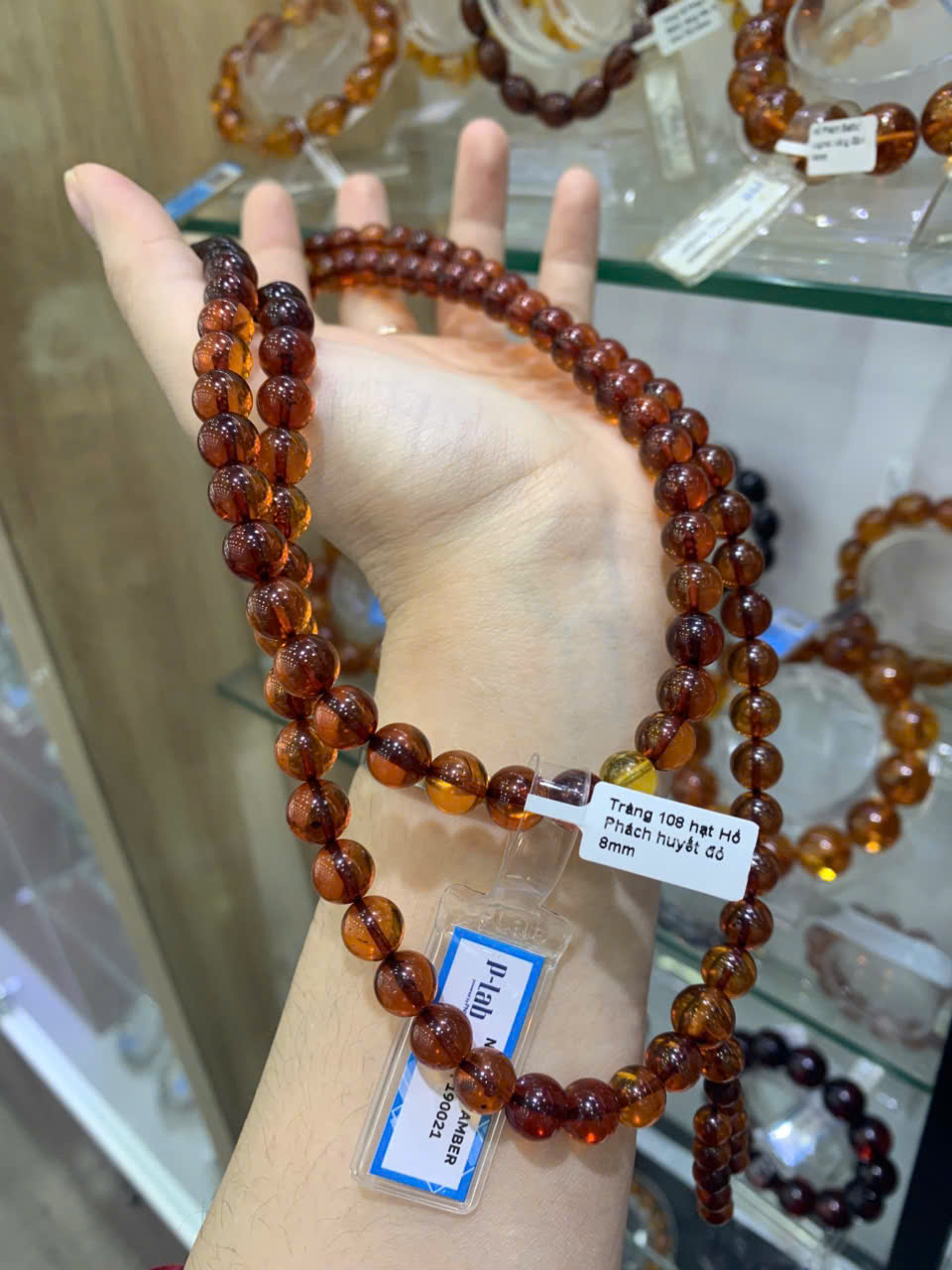 Chuỗi hổ phách 108 hạt baltic huyết đỏ 8mm cao cấp