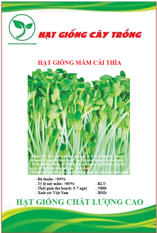 Hạt giống mầm cải thìa (pak choy sprouts) - Gói 20gram