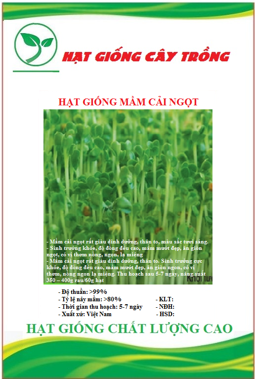 Hạt giống mầm cải ngọt (Tsoi Sim Sprouts) - Gói 20gram