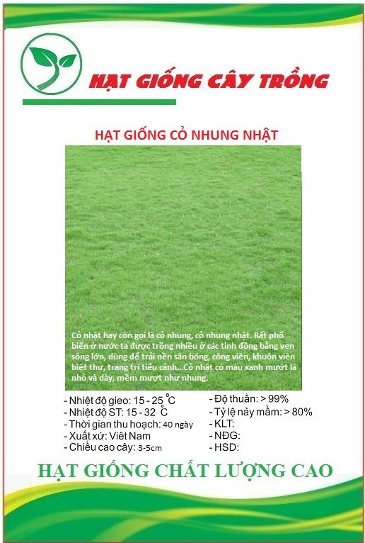 Hạt Giống Cỏ Nhung Nhật - Cỏ Sân Vườn - Gói 100 hạt
