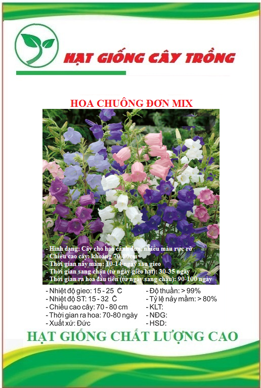 Hạt giống hoa chuông đơn nhiều màu - Gói 50 hạt