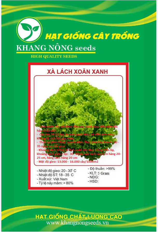 Hạt Giống Xà Lách Xoăn Xanh Cao Sản - Gói 5gram