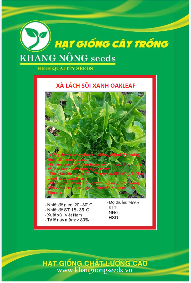 Hạt Giống Rau Xà Lách Sồi Xanh OAKLEAF - Gói 2gram
