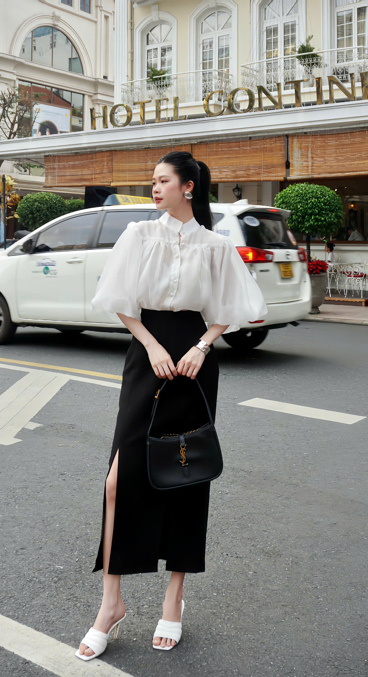 VELLE DESIGN áo sơ mi công sở Haria chất tơ ý ánh kim 2 lớp kiểu dáng tiểu thư sang chảnh