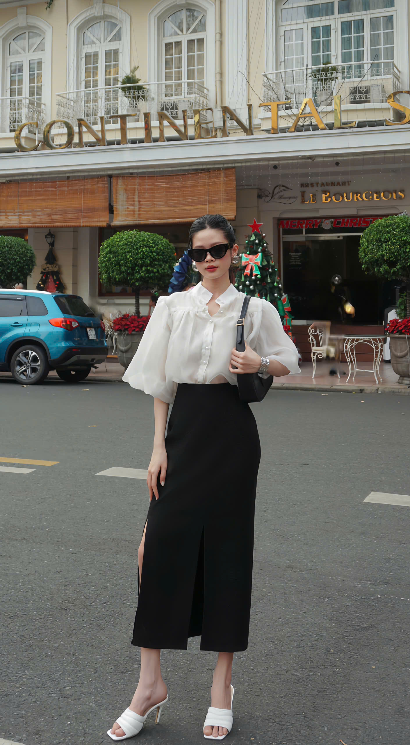 VELLE DESIGN áo sơ mi công sở Haria chất tơ ý ánh kim 2 lớp kiểu dáng tiểu thư sang chảnh