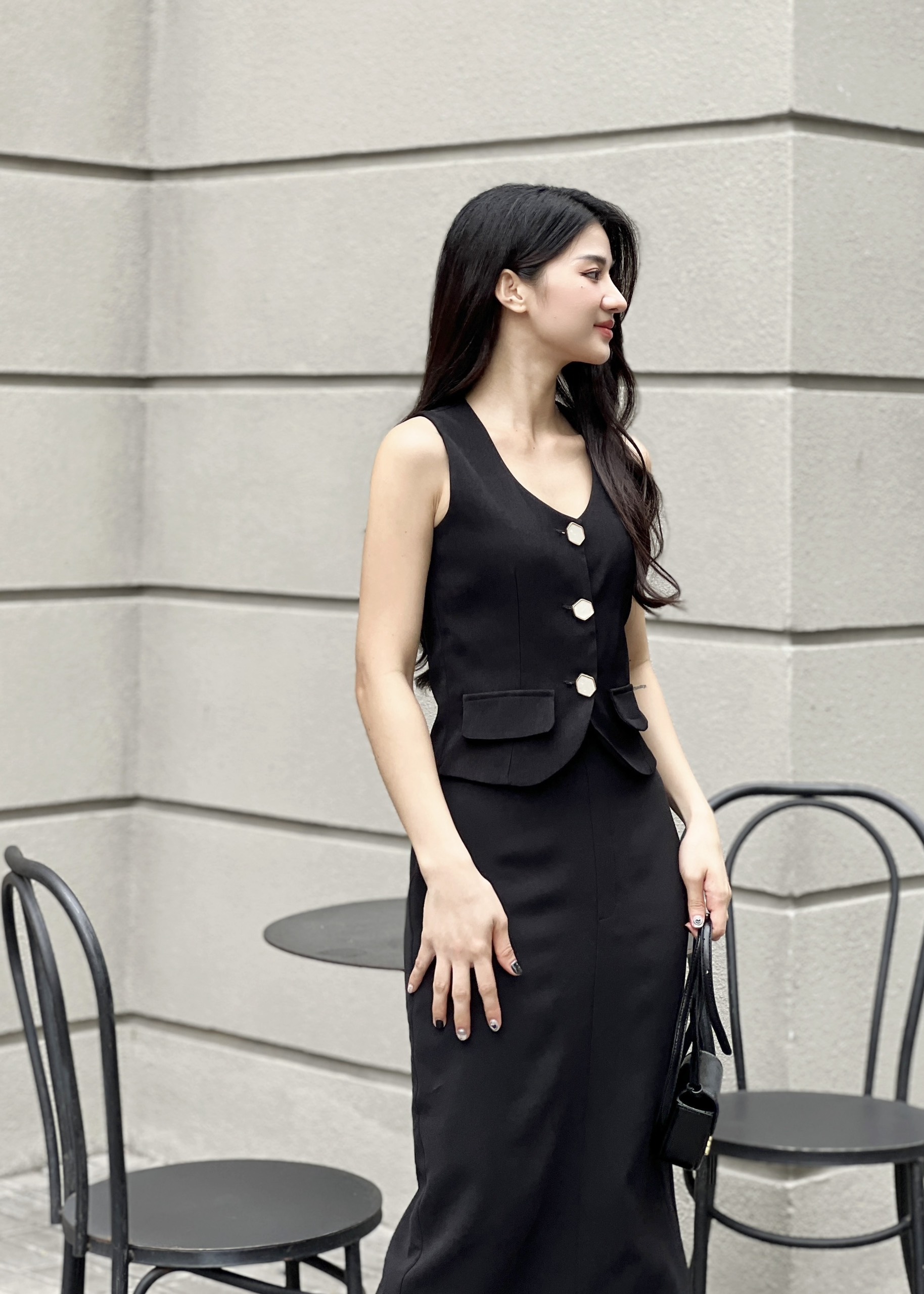 VELLE DESIGN váy bút chì dáng dài Eli chất cotton hàn dày dặn sang trọng