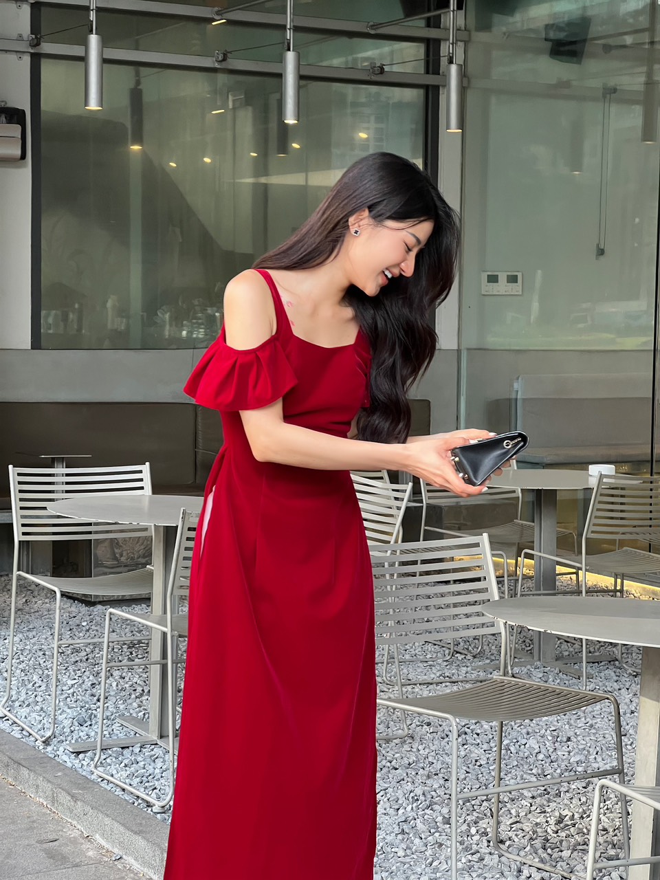 VELLE Design - Áo dài Chu Sa chất nhung mượt mịn kèm quần lụa trắng