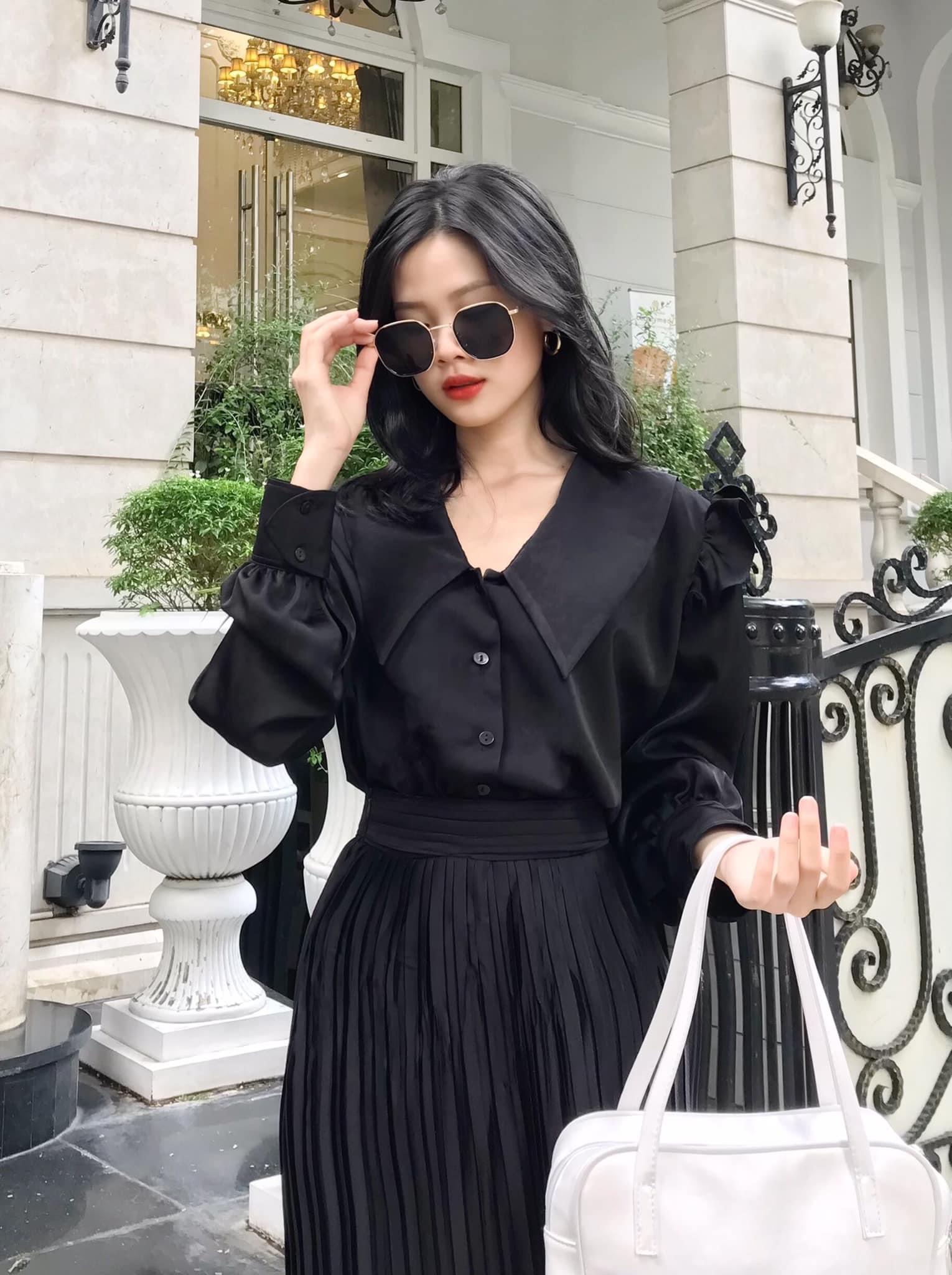 VELLE DESIGN áo sơ mi lụa nhung Layla, chất lụa nhung mượt mát không nhăn