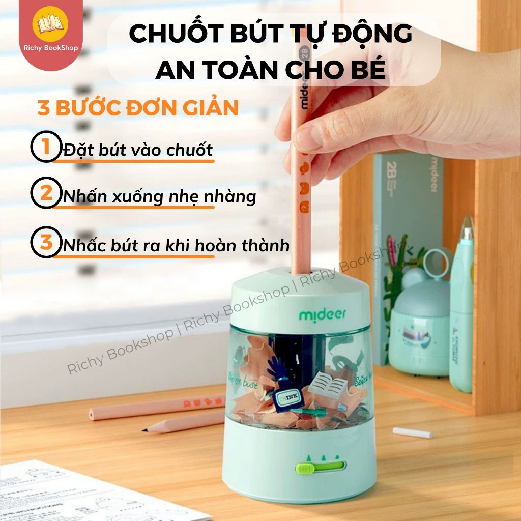 Bộ Họa Cụ, Dụng Cụ Học Tập Tự Động Cao Cấp 4 in 1 - Vẽ, Gọt, Tẩy, Hút Bụi - Mideer Electric Stationery