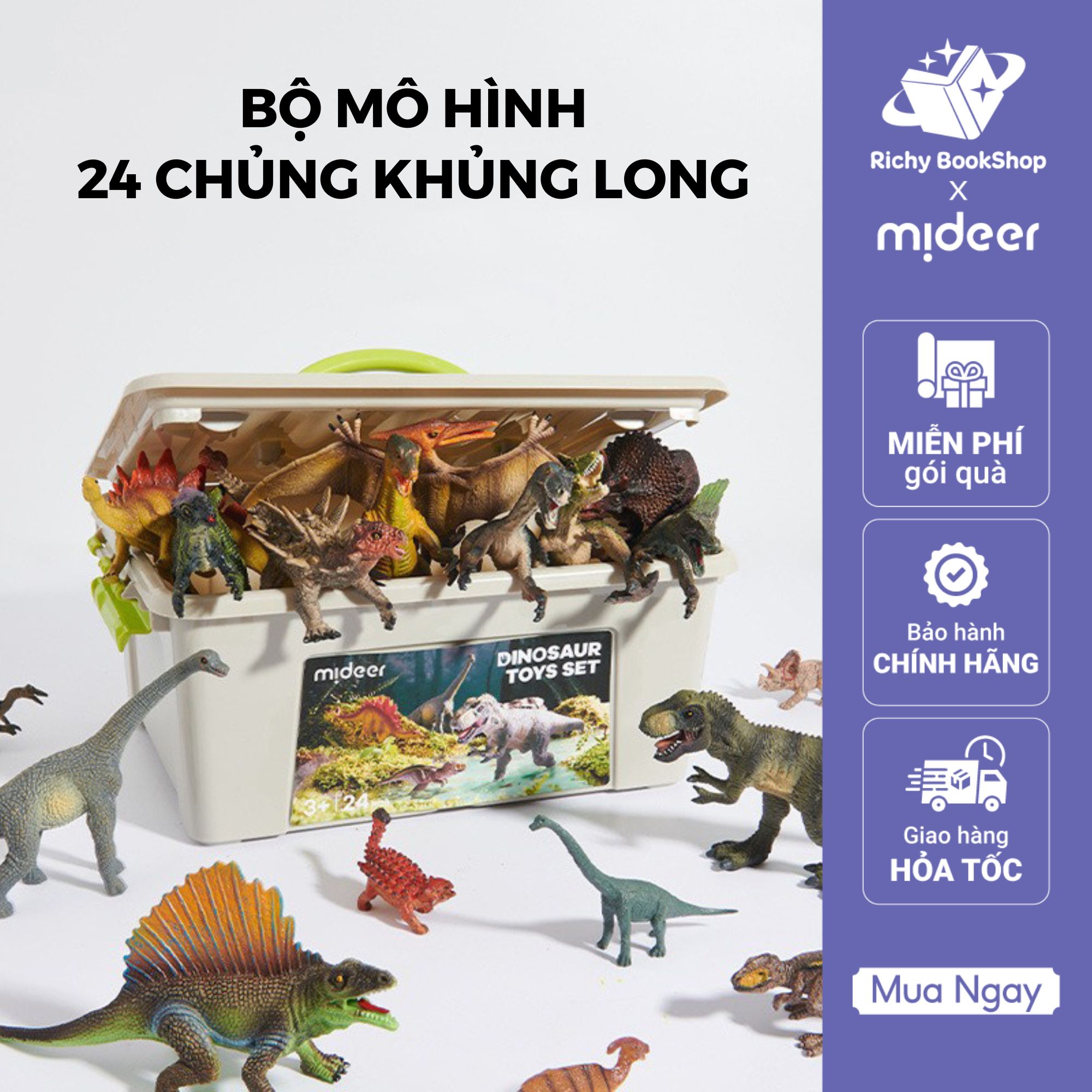 Mô hình khủng long mini cao su mềm Mideer Dinosaur Toys Set jurassic world T-rex spinosaurus