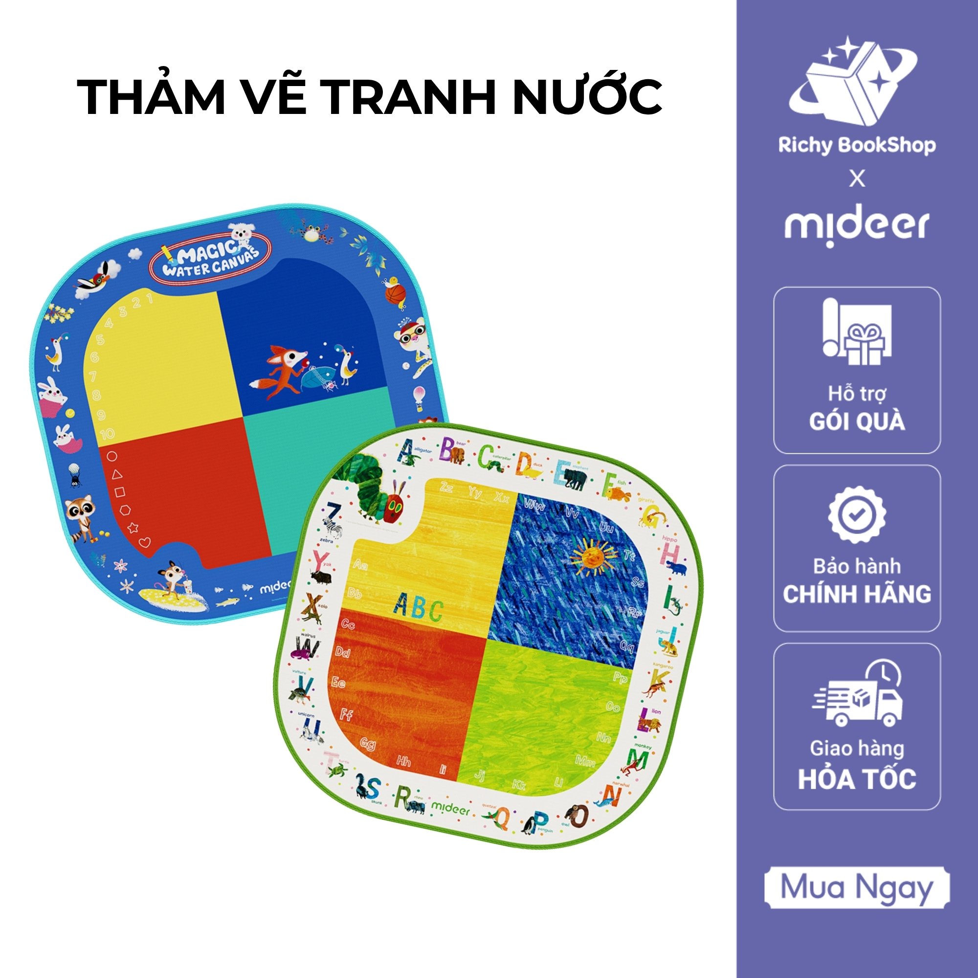 Thảm vẽ tranh nước, tranh tô màu nước ma thuật Mideer Magic Water Doodle Mat