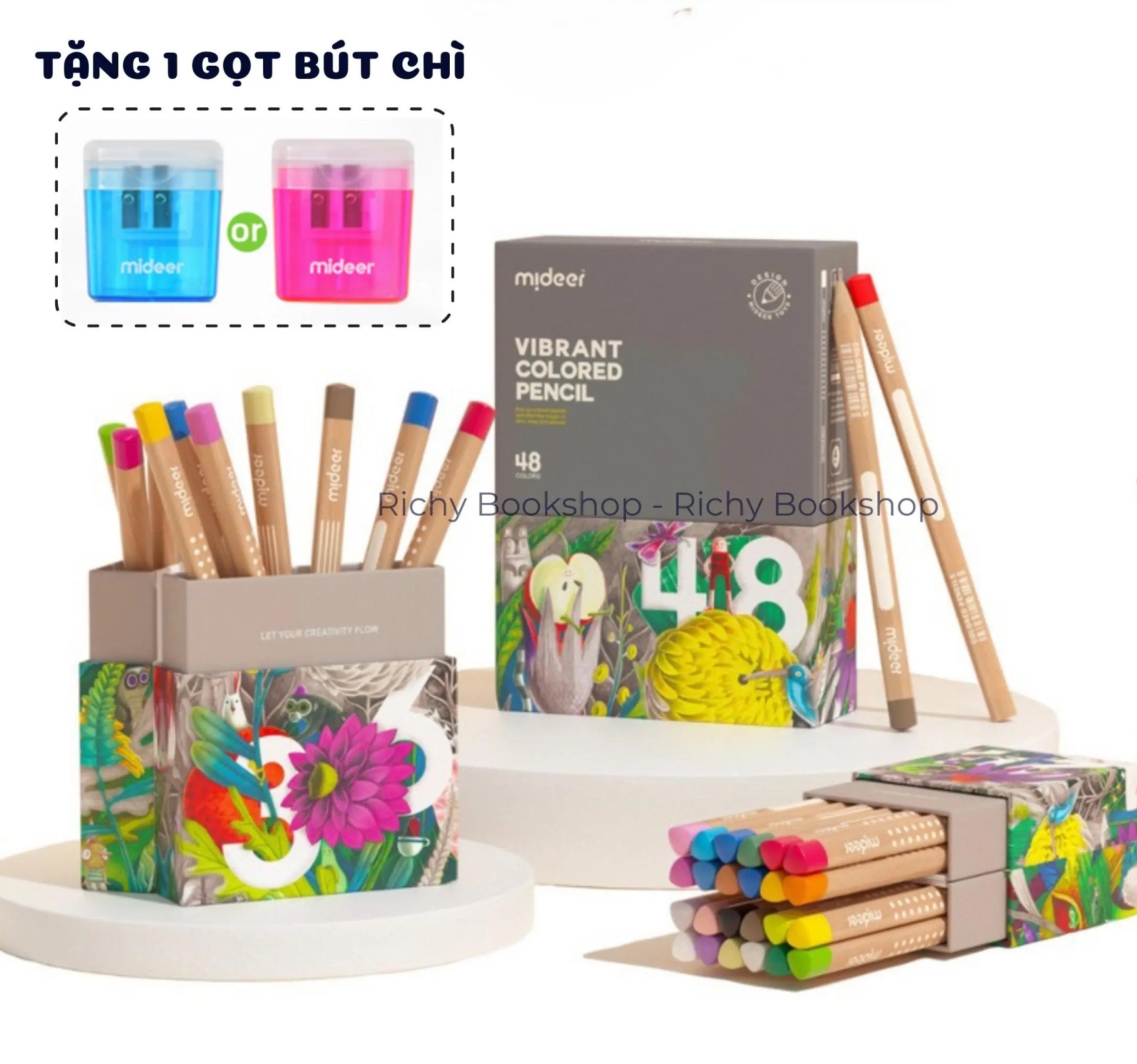 Bút chì màu vẽ tranh cao cấp 24/36/48 màu - Mideer Vibrant Colored Pencil