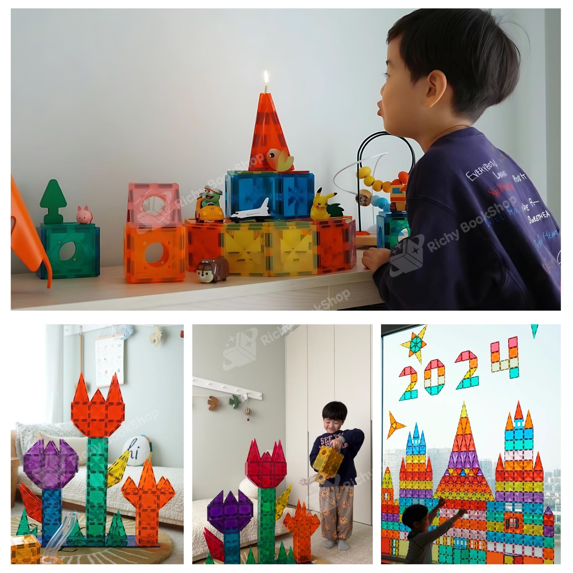 Đồ Chơi Xếp Hình Nam Châm Ánh Sáng Colorful Magnetic Tiles Mideer