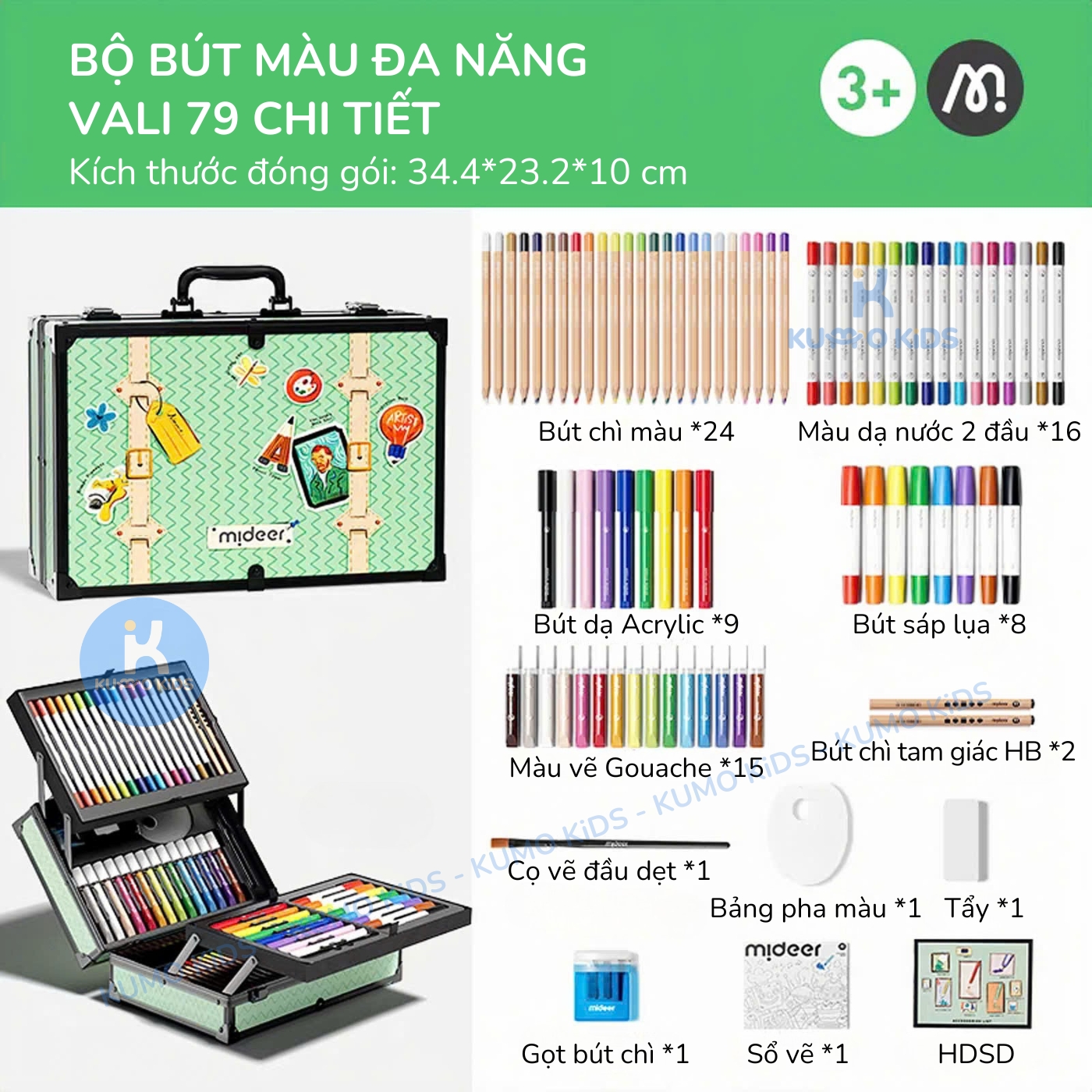 Vali bút màu nghệ sĩ 37 chi tiết
