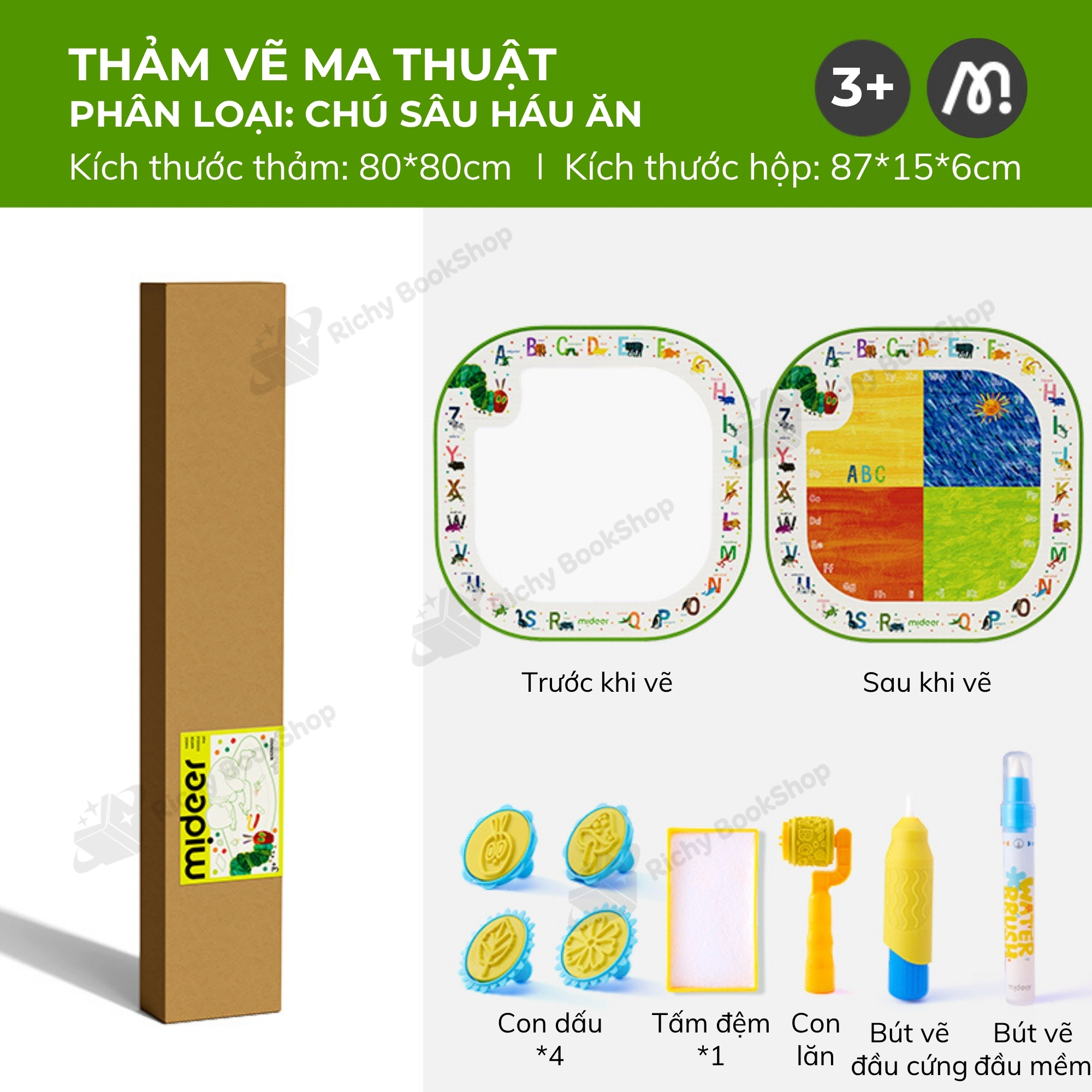 Thảm vẽ tranh nước, tranh tô màu nước ma thuật Mideer Magic Water Doodle Mat